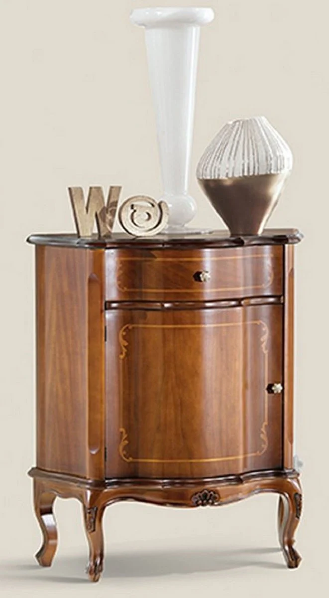 Luxury Baroque Bedside Table Brown - Handcrafted Solid Wood Side Table with Drawer and Door - Baroque Style Furniture - Italian Baroque Furniture - Luxury Quality - Made in Italy