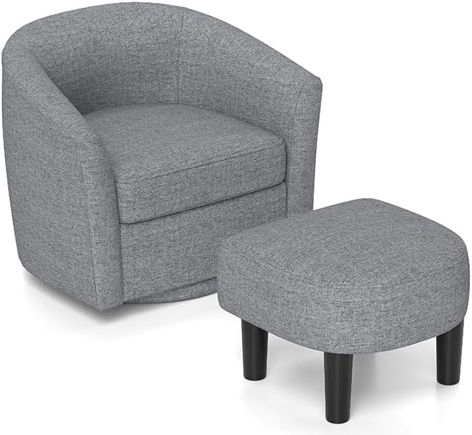 BEFOUNDLOVELY Swivel Barrel Chair with Ottoman