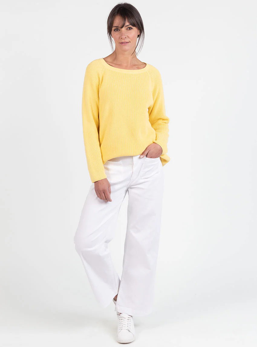 Pull femme en maille perlée coton jaune citron