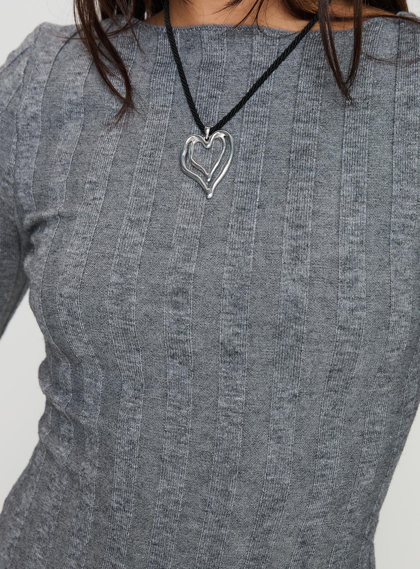 Rich Girl Long Sleeve Knit Mini Dress Grey Marle