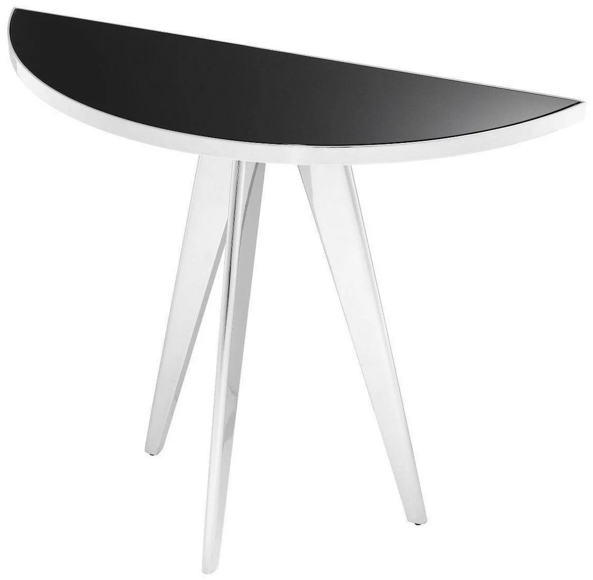 Luxury side table silver / black 100 x 35 x H. 81 cm - stainless steel table with glass top - luxury living room furniture