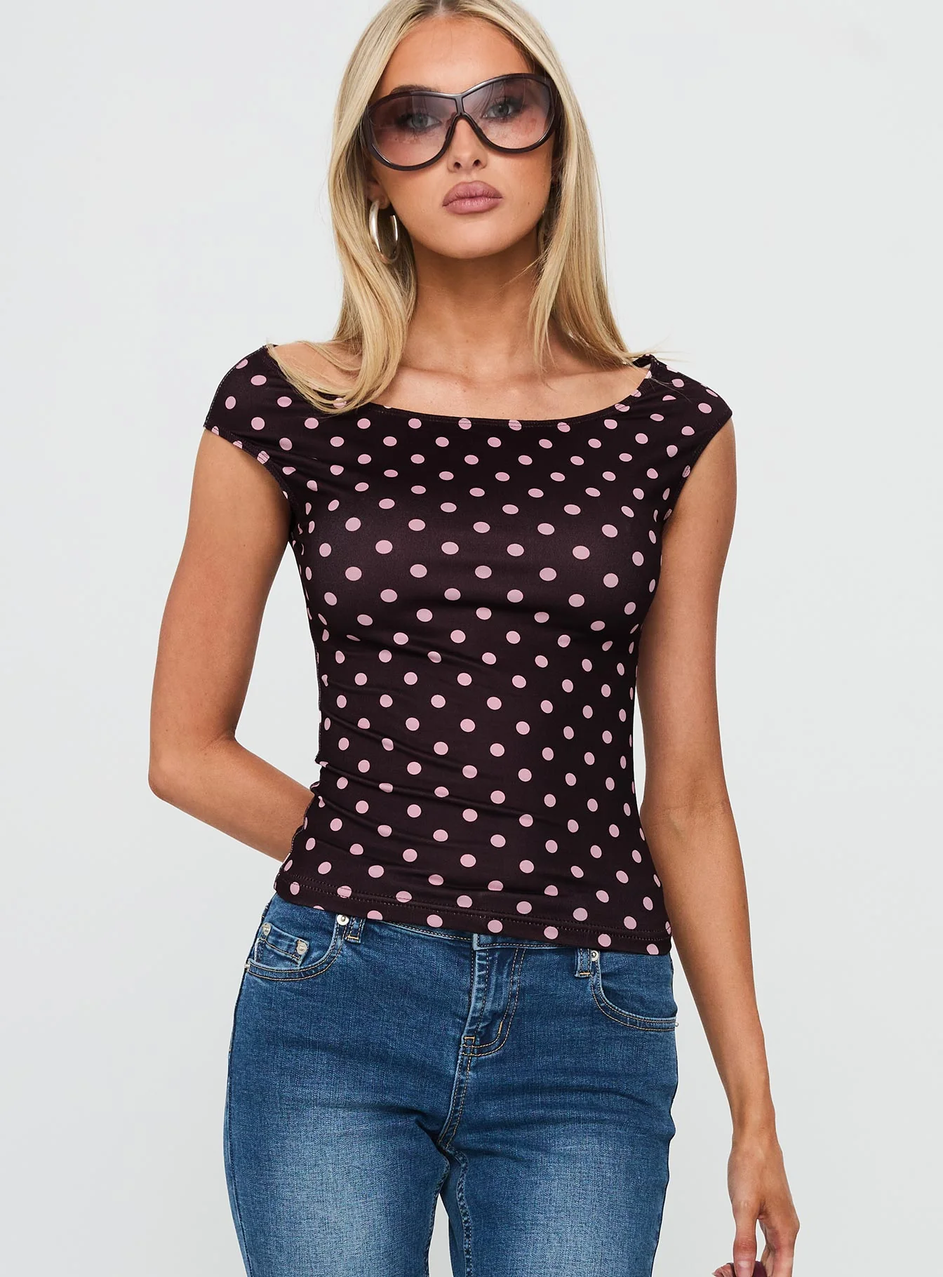 Cheirosa Off Shoulder Top Chocolate / Pink