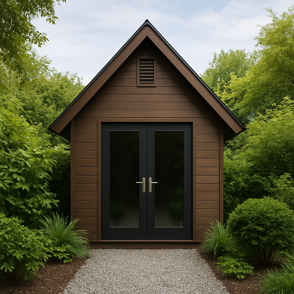 Wooden garden shed, brown-black, artificial wood, for outdoor use, 220 × 200 × 260 cm
