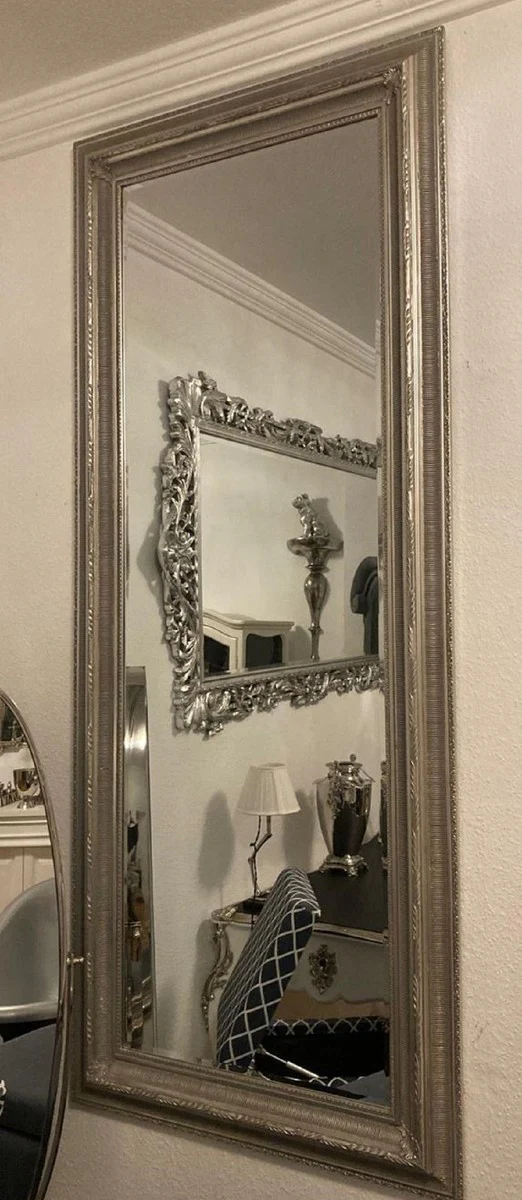 Baroque Mirror Silver - Rectangular Wall Mirror in Baroque Style - Handmade Baroque Wardrobe Mirror - Baroque Furniture - Baroque Interior - Noble & Magnificent