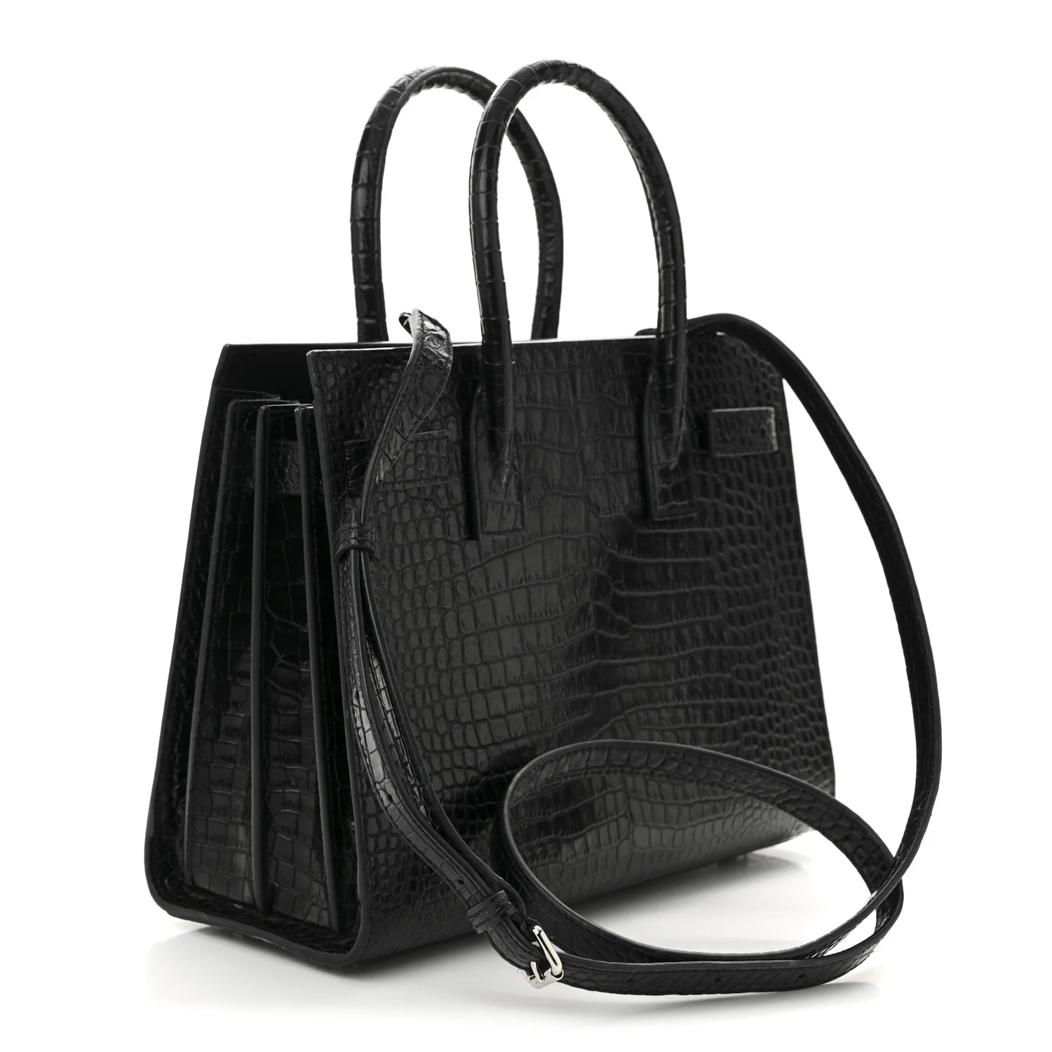 Calfskin Crocodile Embossed Baby Sac De Jour Black - Top Club