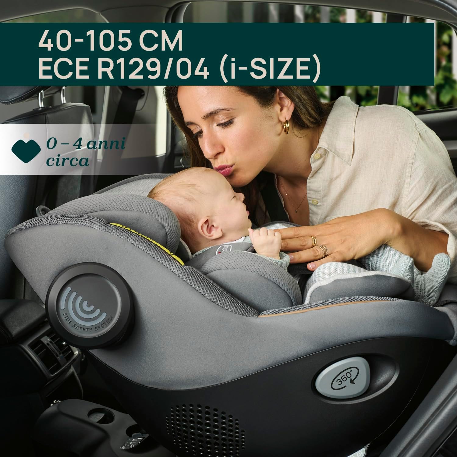 Chicco Seat105 I-Size, Seggiolino Auto Omologato ECE R129/03, Girevole A 360°, Reclinabile in 6 Posizioni, Installazione Semplice e Veloce, Riduttore Incluso, 40-105 cm, Gruppo 0/1/2, da 0 a 4 Anni