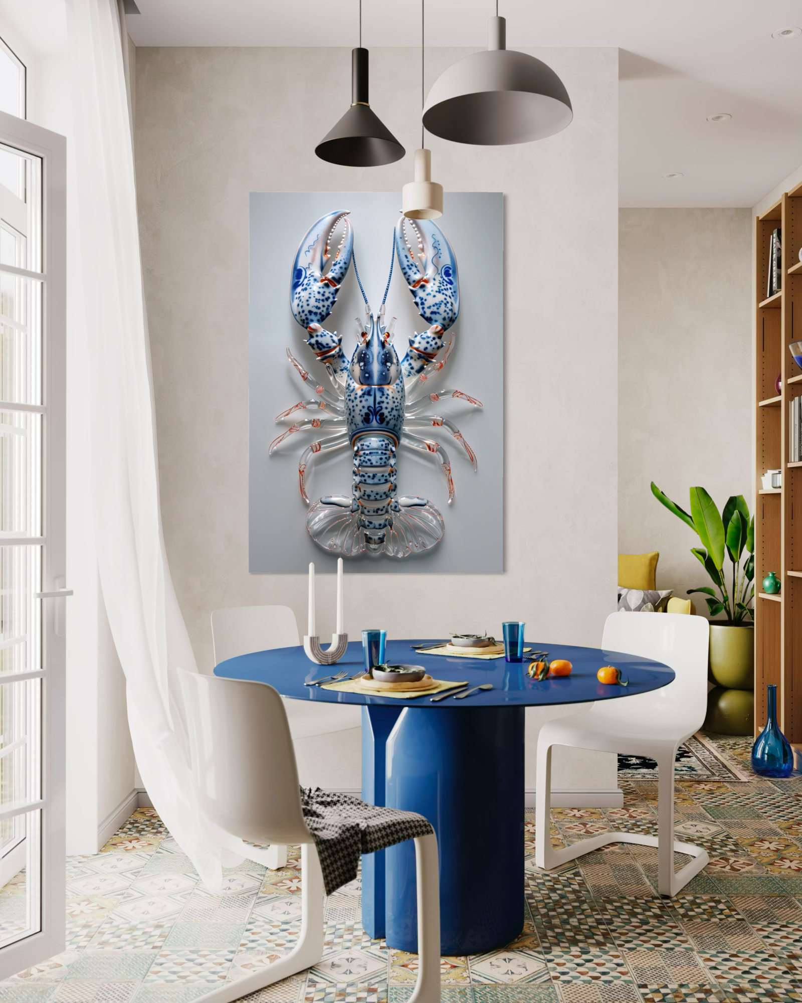 Plexiglas schilderij 'Glazen Lobster Delfts Blauw' 100x150cm