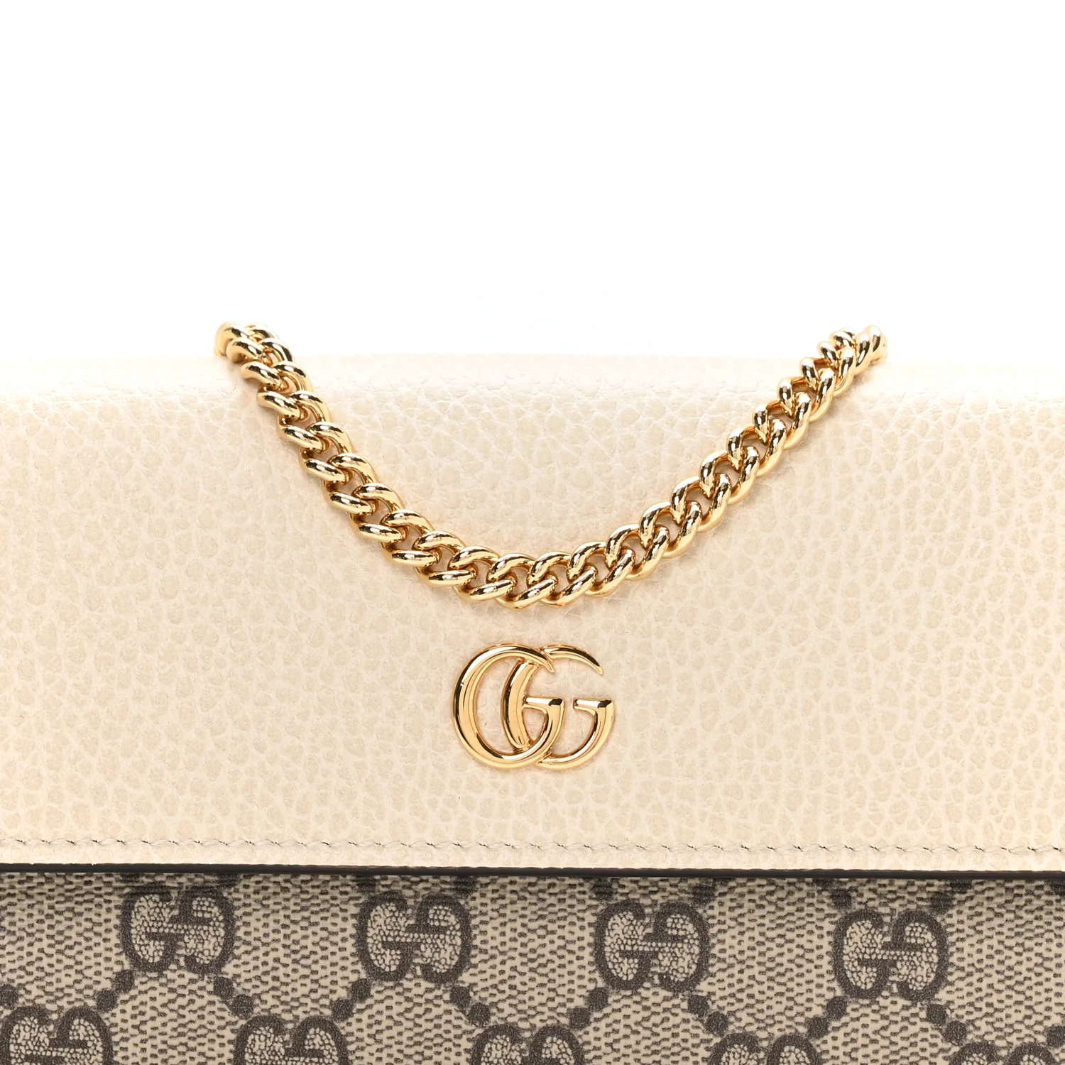 Dollar Calfskin GG Supreme Monogram Petite GG Marmont Wallet Chain Bag Mystic White Beige Ebony - Top Club