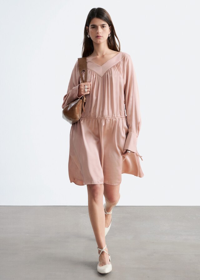 & Other Stories DRAWSTRING V-NECK MINI DRESS