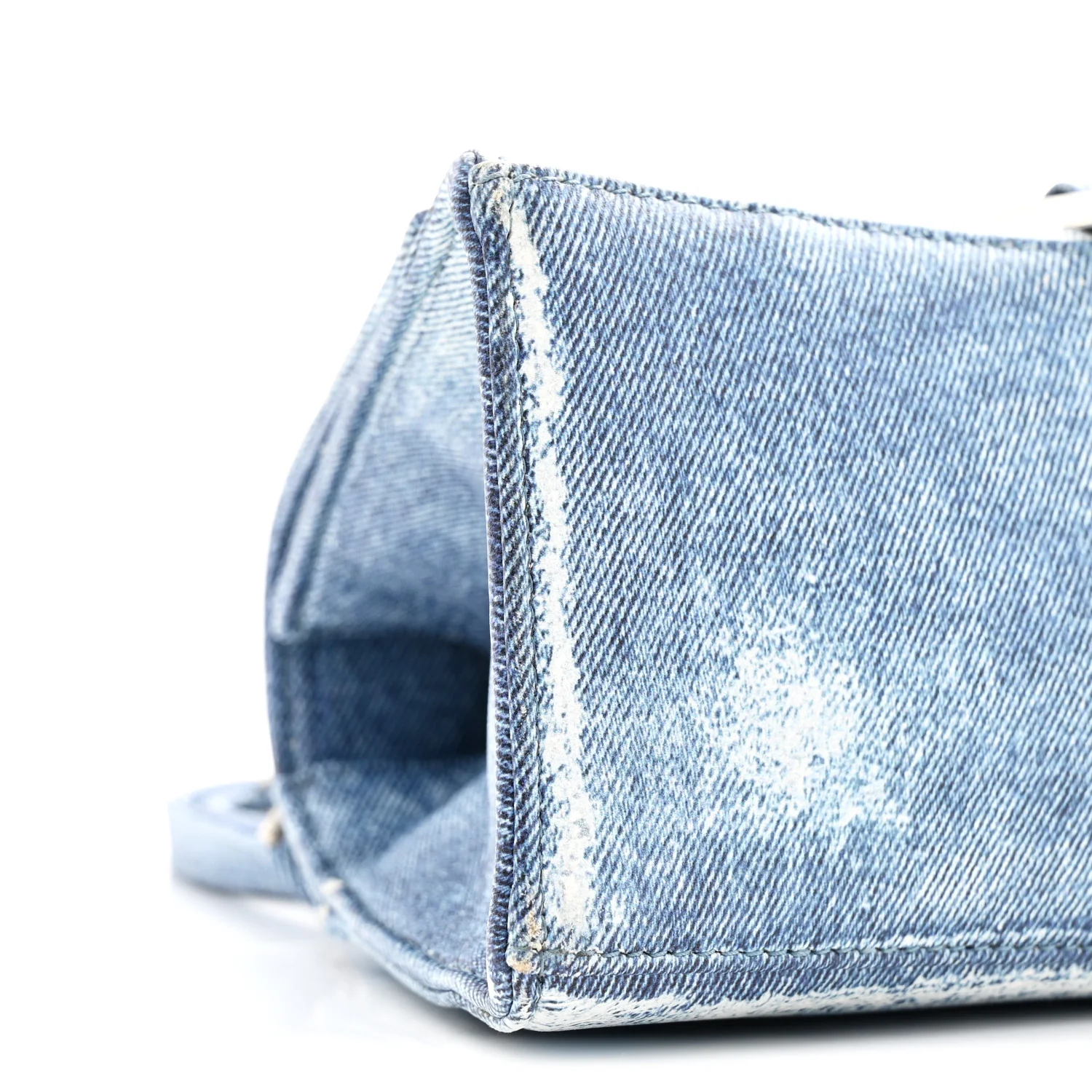 Nappa Denim Printed Small Hourglass Top Handle Bag Denim Blue - Top Club
