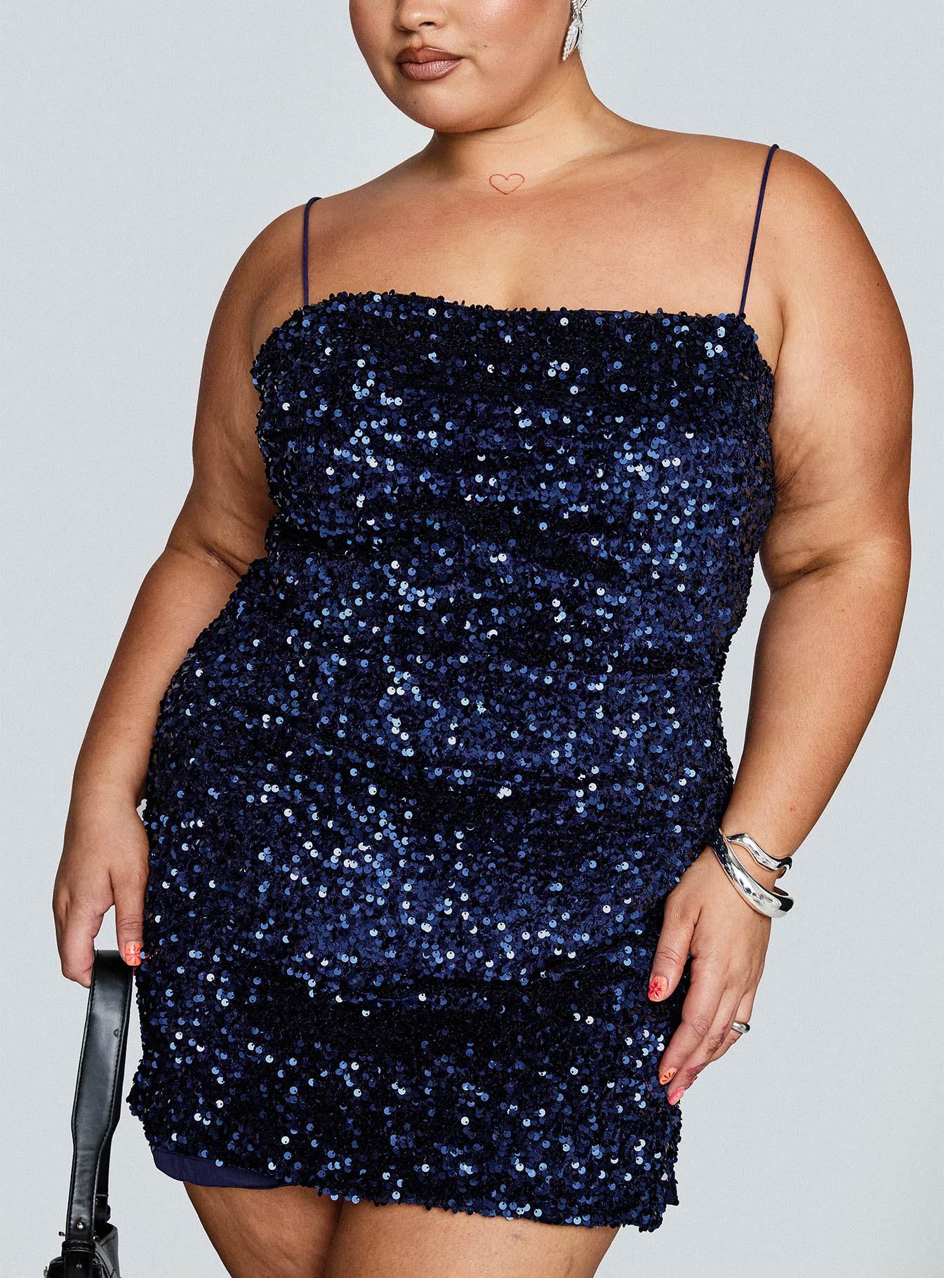 Layney Sequin Mini Dress Navy Curve