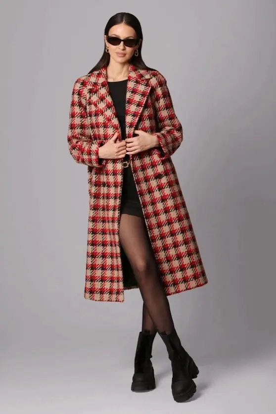 'Tis The Damn Season Plaid Jacquard Belted Coat - ALJEGJ