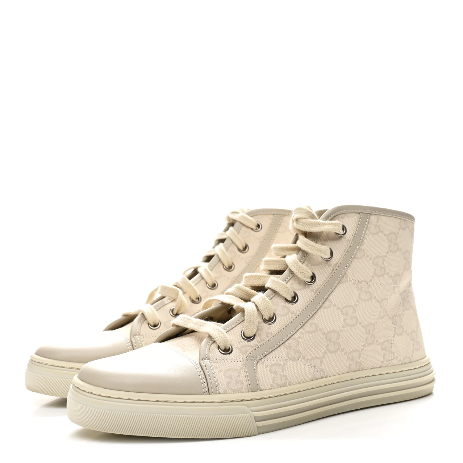 Washed Cotton GG Monogram Calfskin Womens High Top Sneakers 39 White Mystic White Great White - Top Club