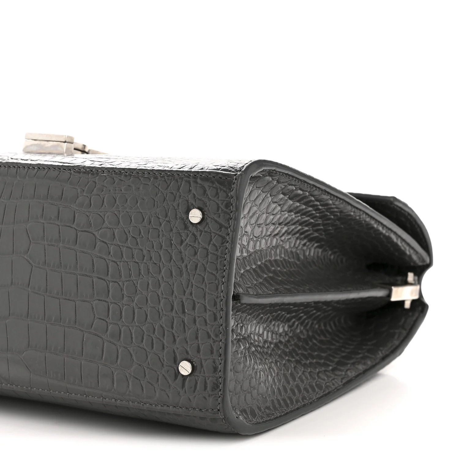 Calfskin Crocodile Embossed Medium Classic Monogram Cassandra Top Handle Fog - Top Club