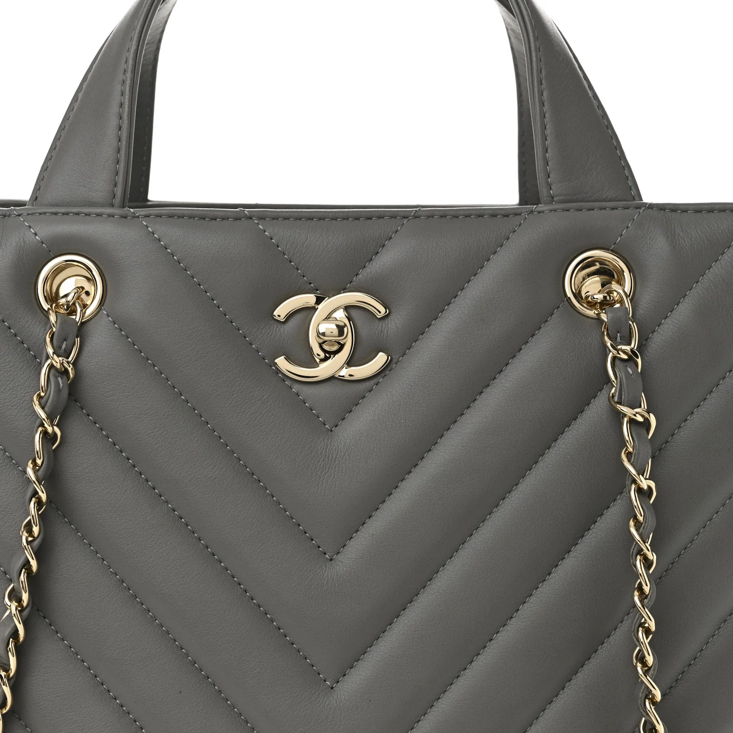 Calfskin Chevron Quilted Statement Shopping Tote Grey - Top Club
