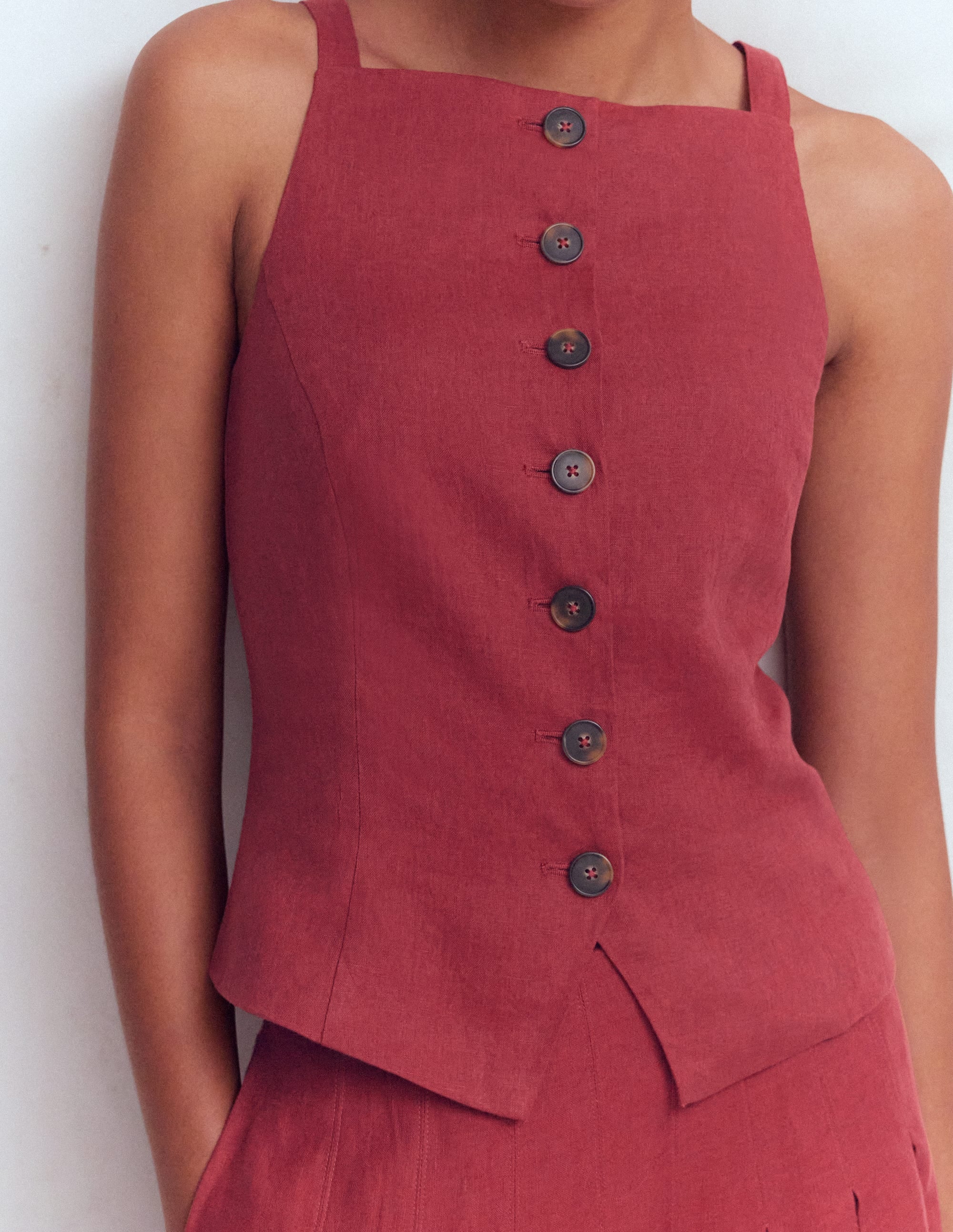 Weste mit eckigem Ausschnitt und Trägern-Sattes Kastanienbraun