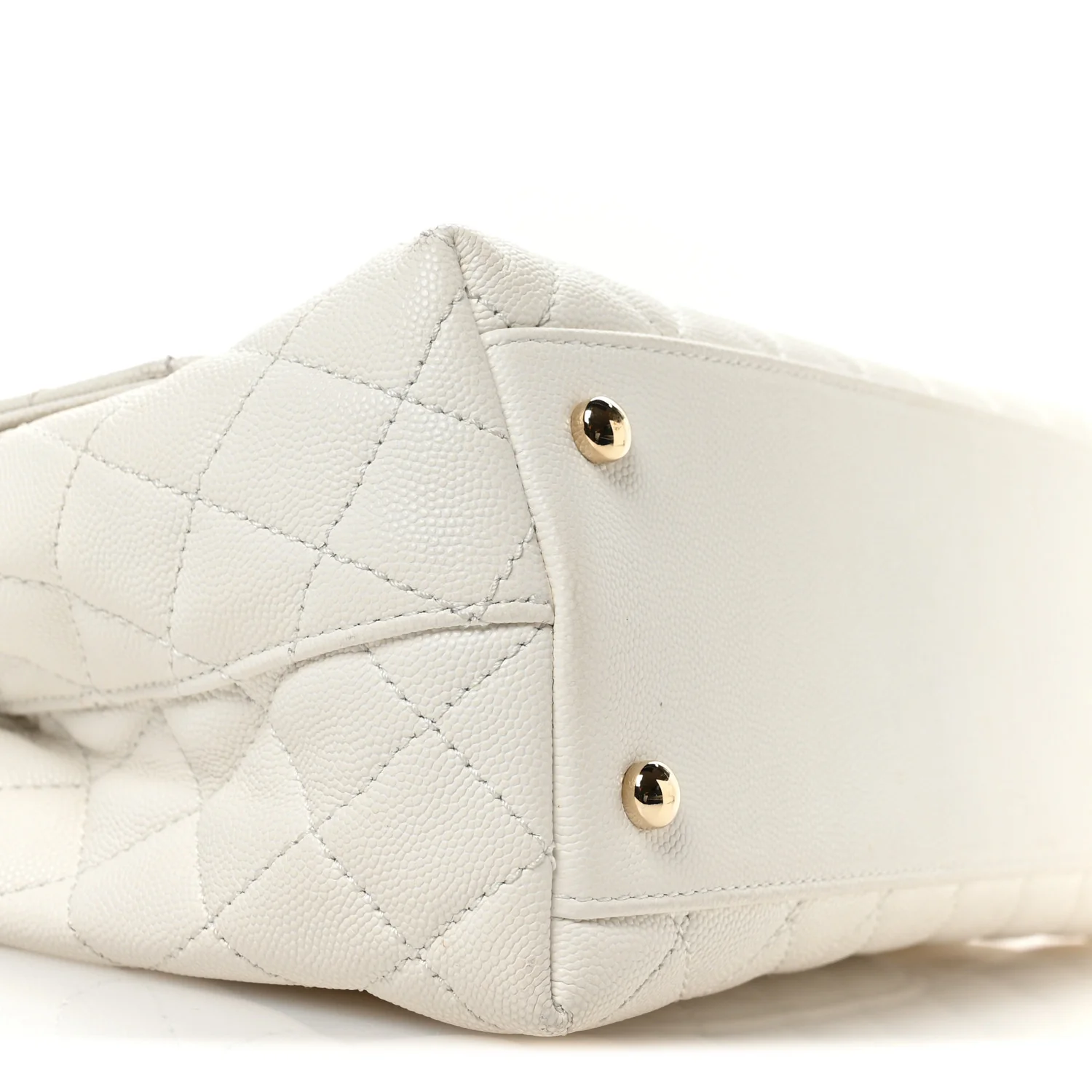 Caviar Quilted Small Chain Coco Handle Flap White - Top Club