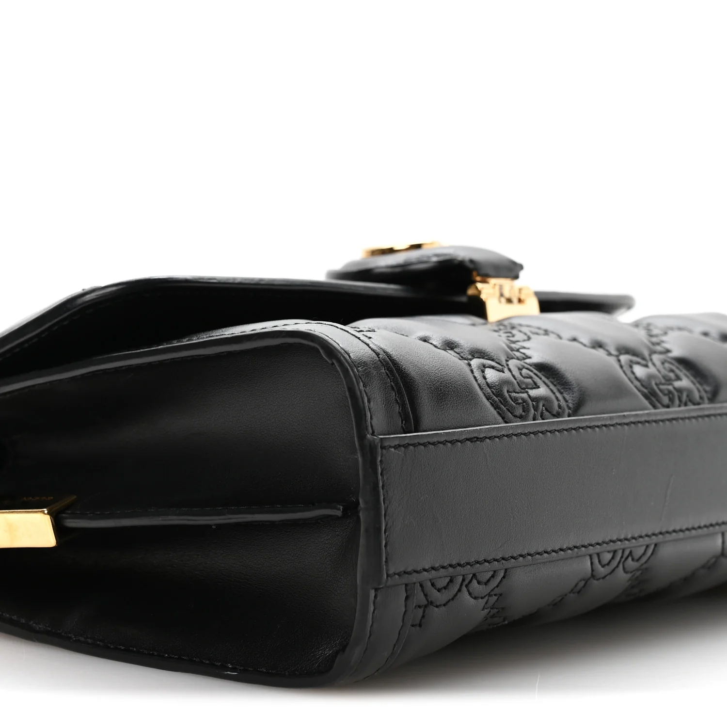 Calfskin GG Matelasse Small Flap Shoulder Bag Black Natural - Top Club