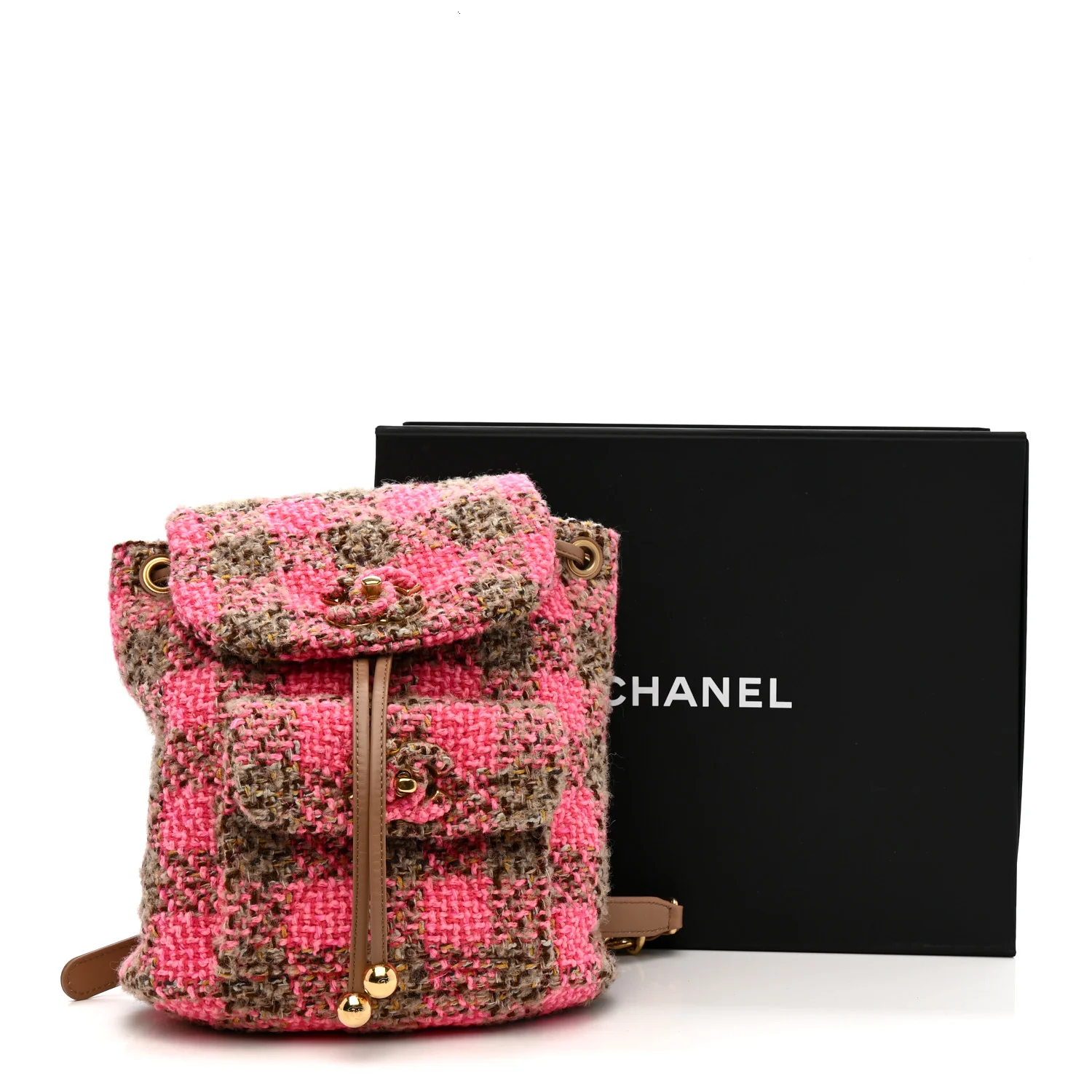 Wool Tweed Elegant Backpack Pink Brown - Top Club