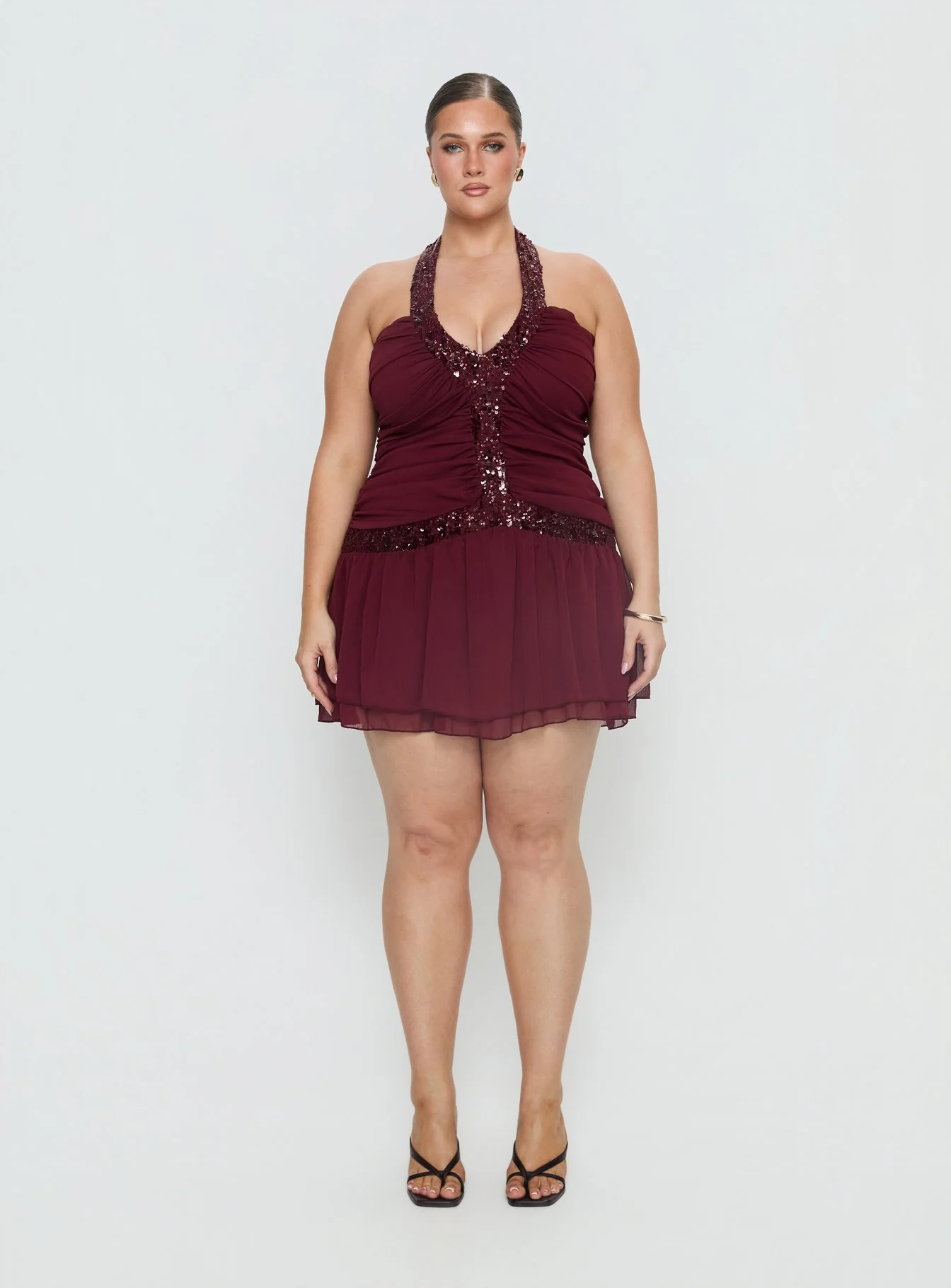 Aisleigh Sequin Halter Mini Dress Berry Curve