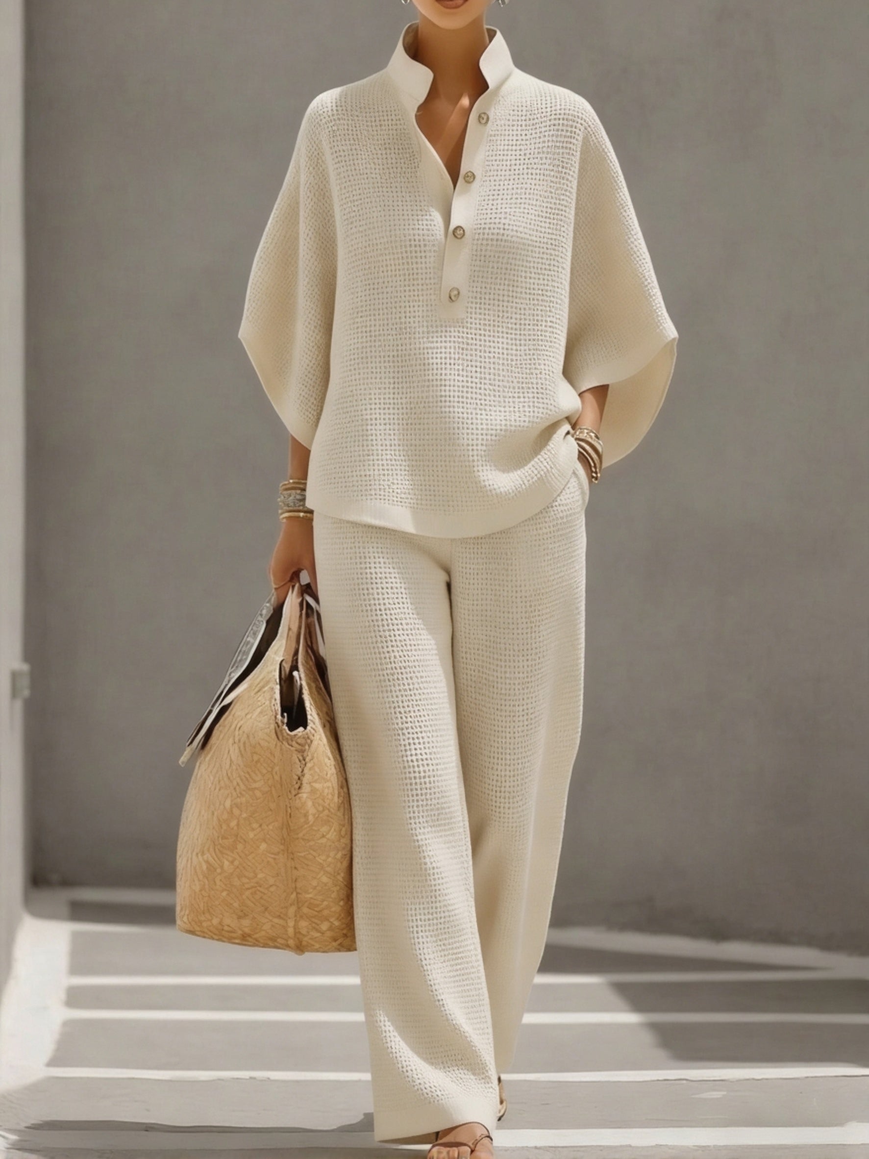 Plus Size Friendly Women's Waffle Two-Piece Set - Nordfashionstorm - Women's Clothing, Fashion for You - Nordfashionstorm.com