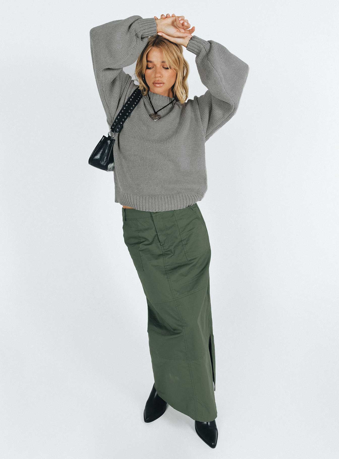 Harmony Balloon Sleeve Knit Sweater Grey