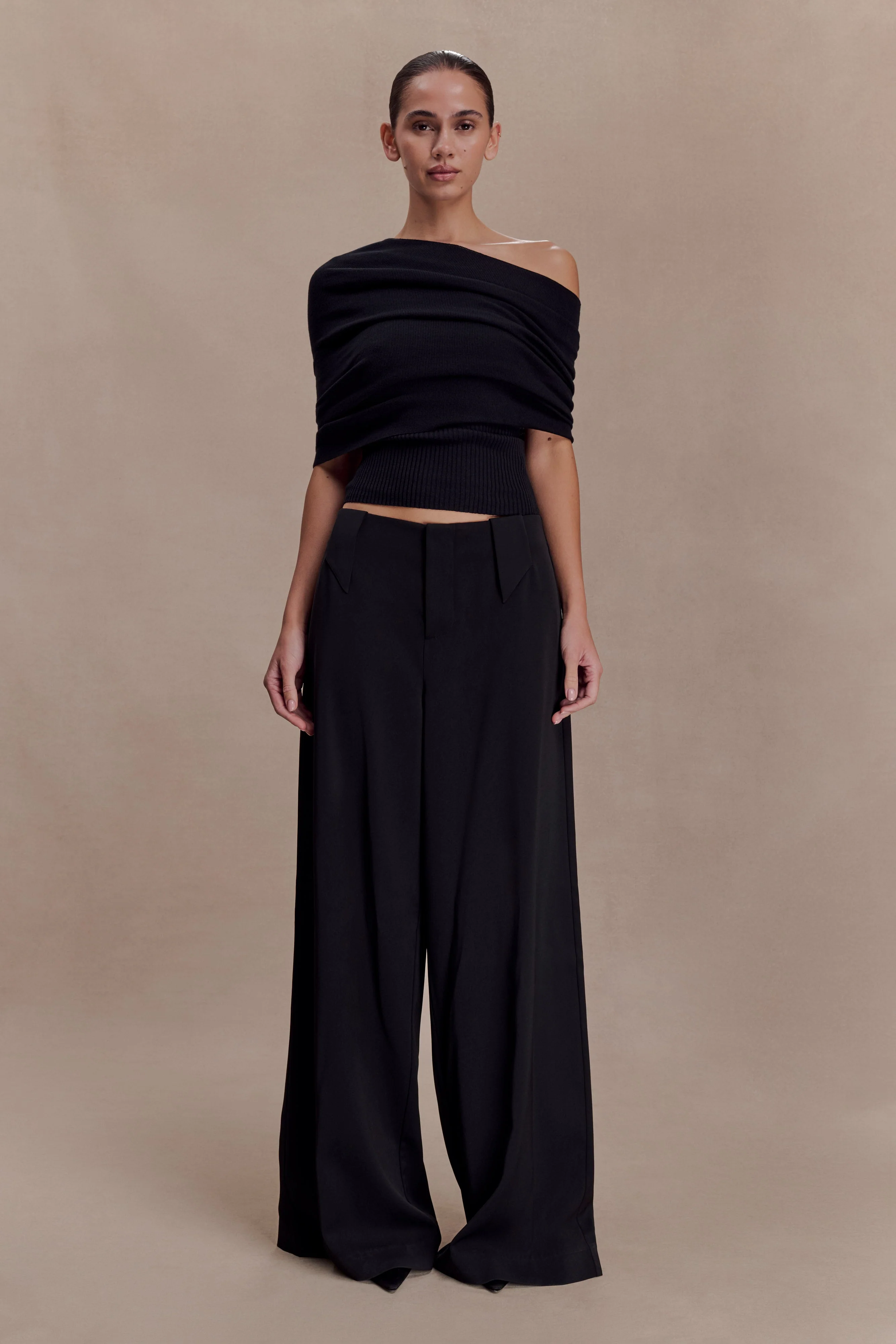 Sierra Asymmetrical Cashmere Blend Knit Top - Black