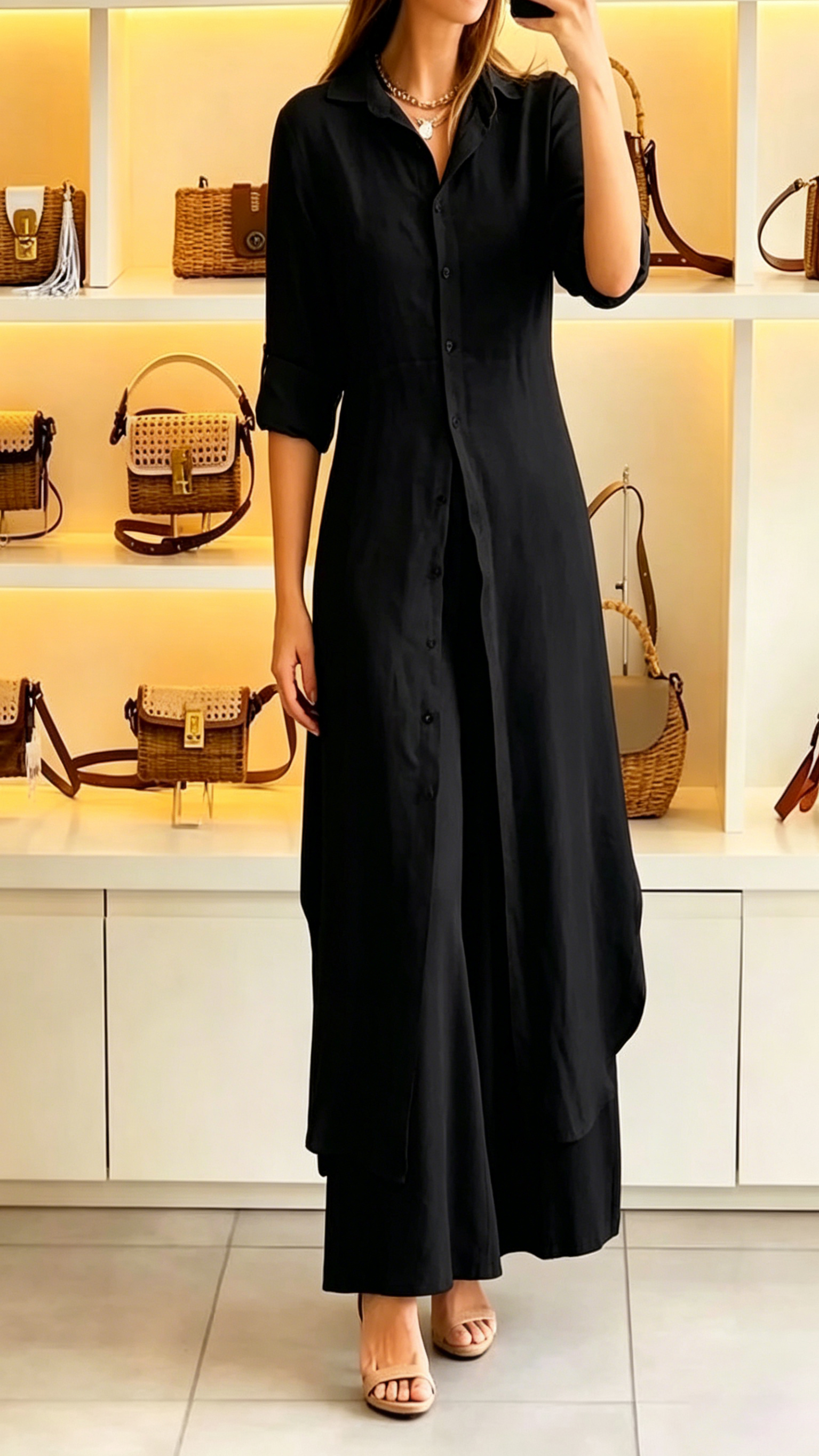 Women's Casual Two-Piece Set: Long Collared Top and Trousers - Nordfashionstorm - Women's Clothing, Fashion for You - Nordfashionstorm.com