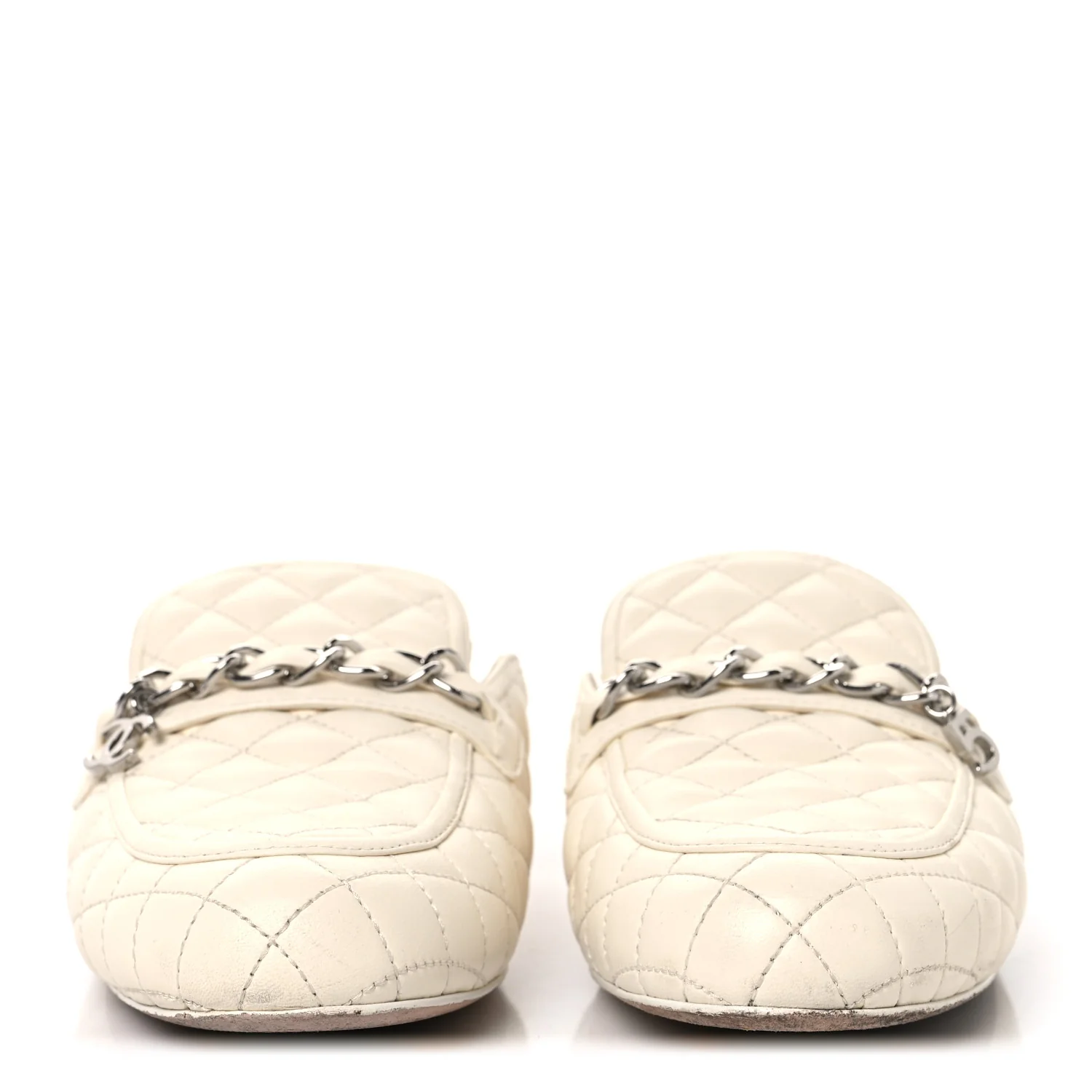 Lambskin Quilted Chain CC Mules 38 White - Top Club