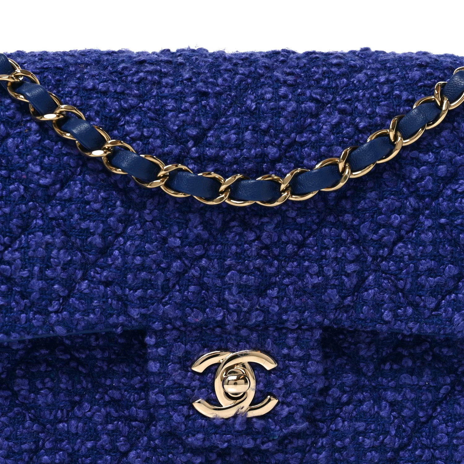 Tweed Quilted Medium Double Flap Blue - Top Club