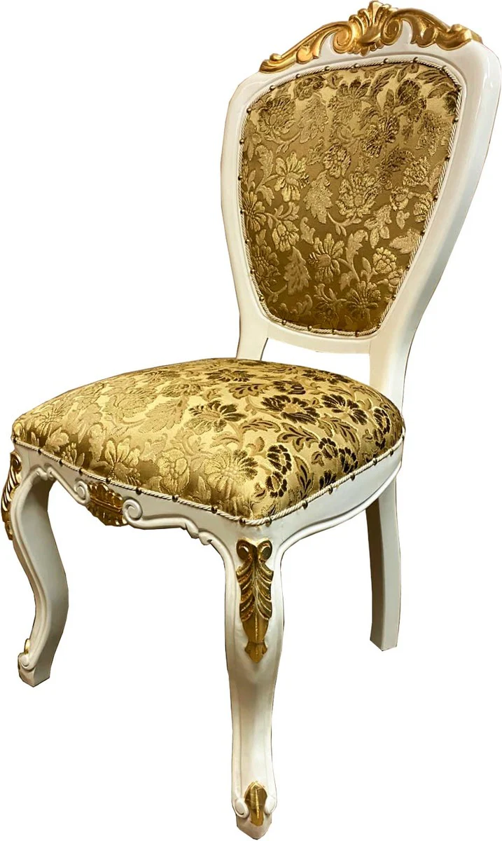 Pompöös by Luxury Baroque Dining Room Chairs Gold Bouquet Pattern / Cream White / Gold - Pompöös Baroque Chairs designed by Harald Glööckler - 6 Dining Room Chairs - Baroque Dining Room Furniture