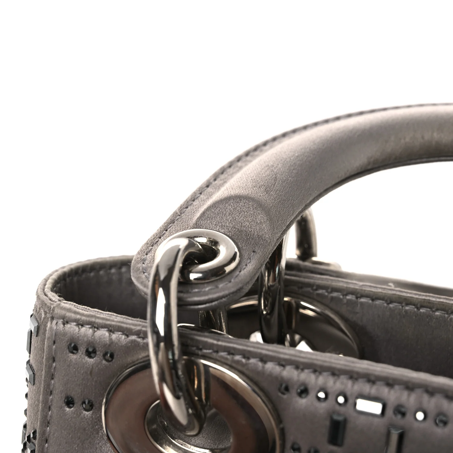 Satin Crystal Cannage Mini Lady Dior Gray - Top Club