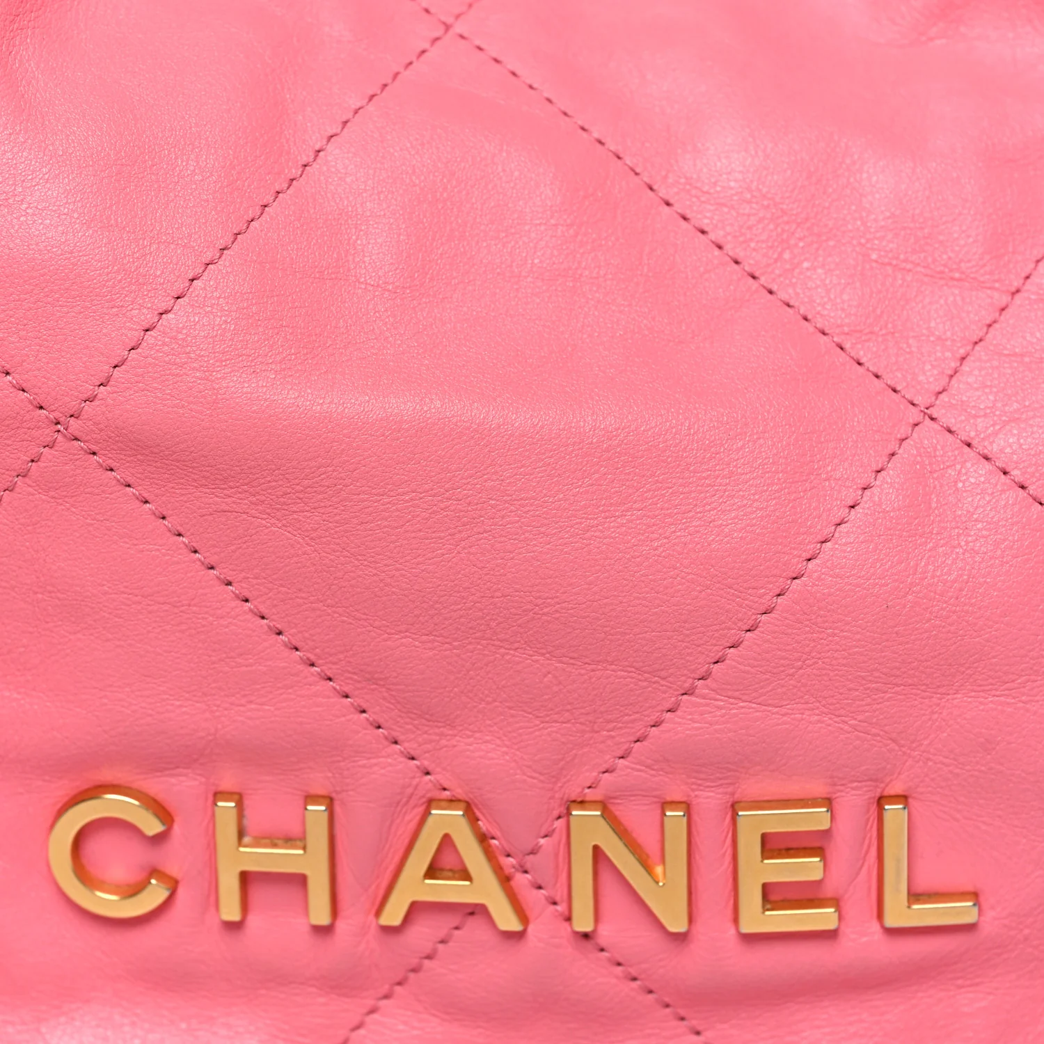 Shiny Calfskin Quilted Chanel 22 Drawstring Bag Coral Pink - Top Club