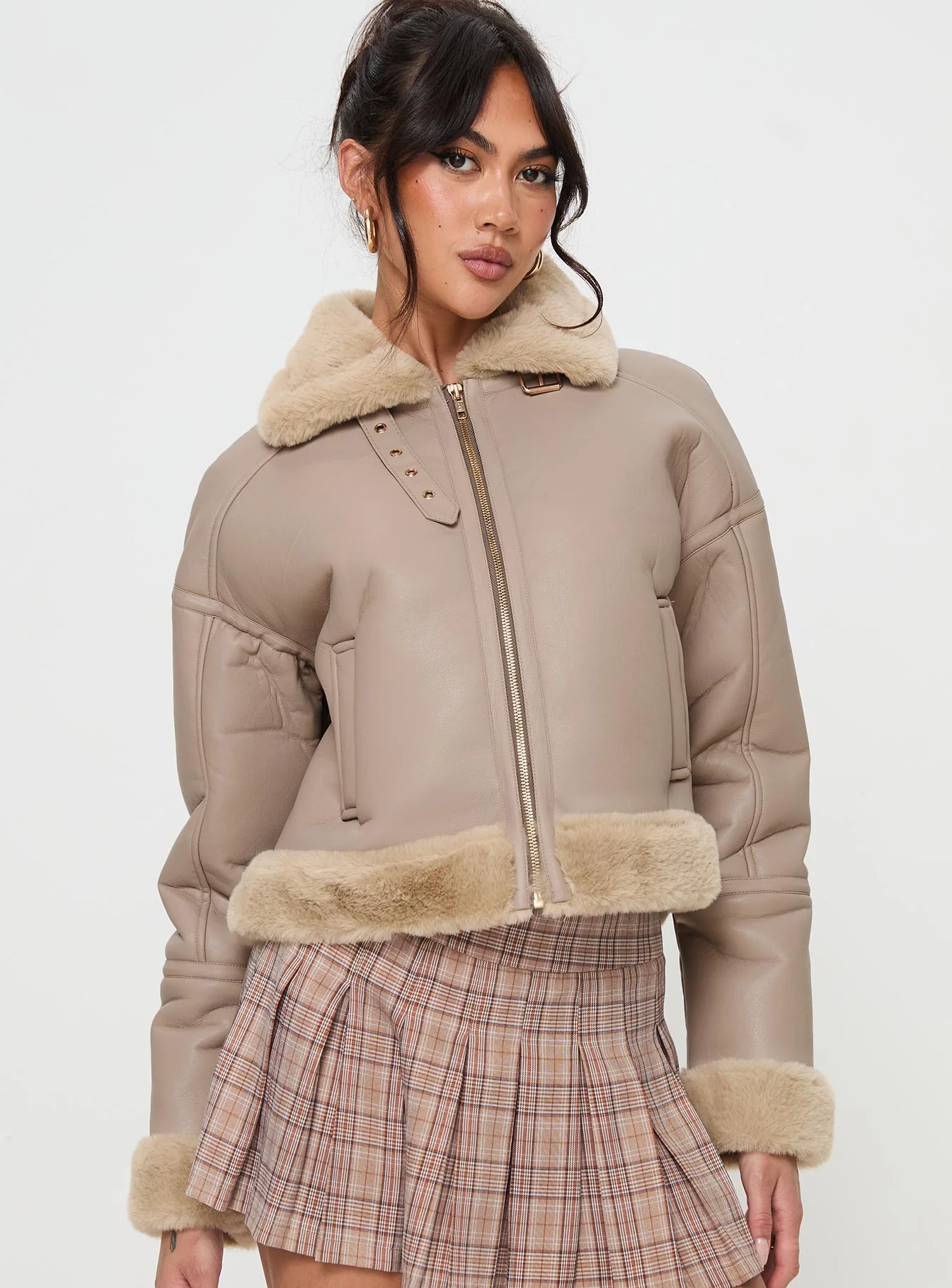 Henessy Faux Leather Jacket Beige