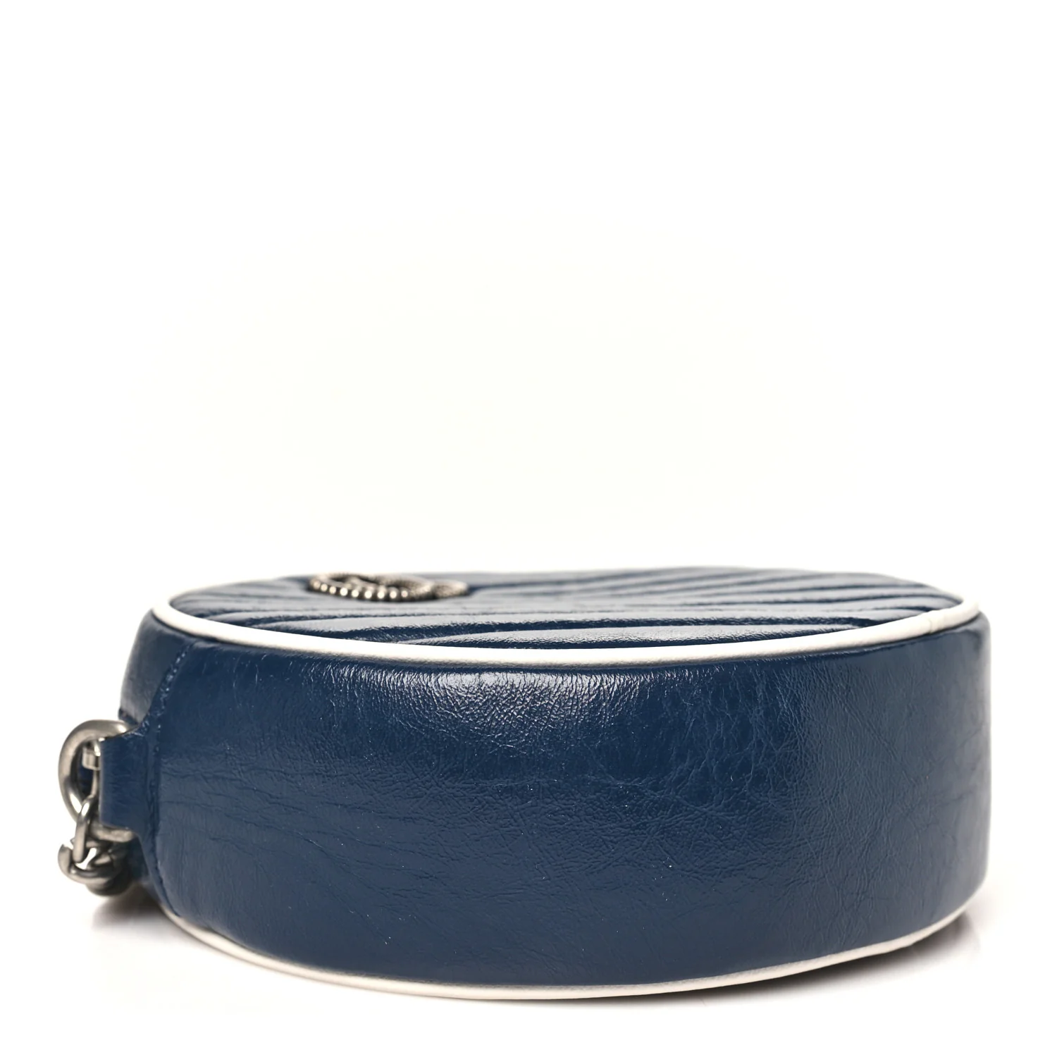 Azalea Calfskin Matelasse Diagonal Mini Torchon GG Marmont Round Shoulder Bag Blue Agata Mystic White - Top Club
