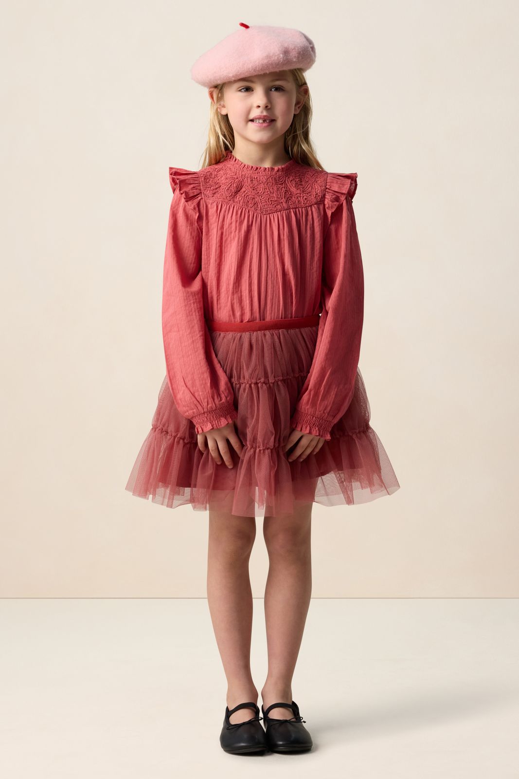 Rode blouse met ruffles