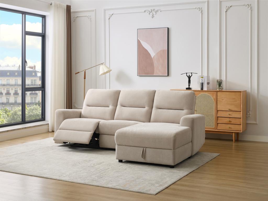 Sofá rinconera derecho eléctrico con almacenamiento beige