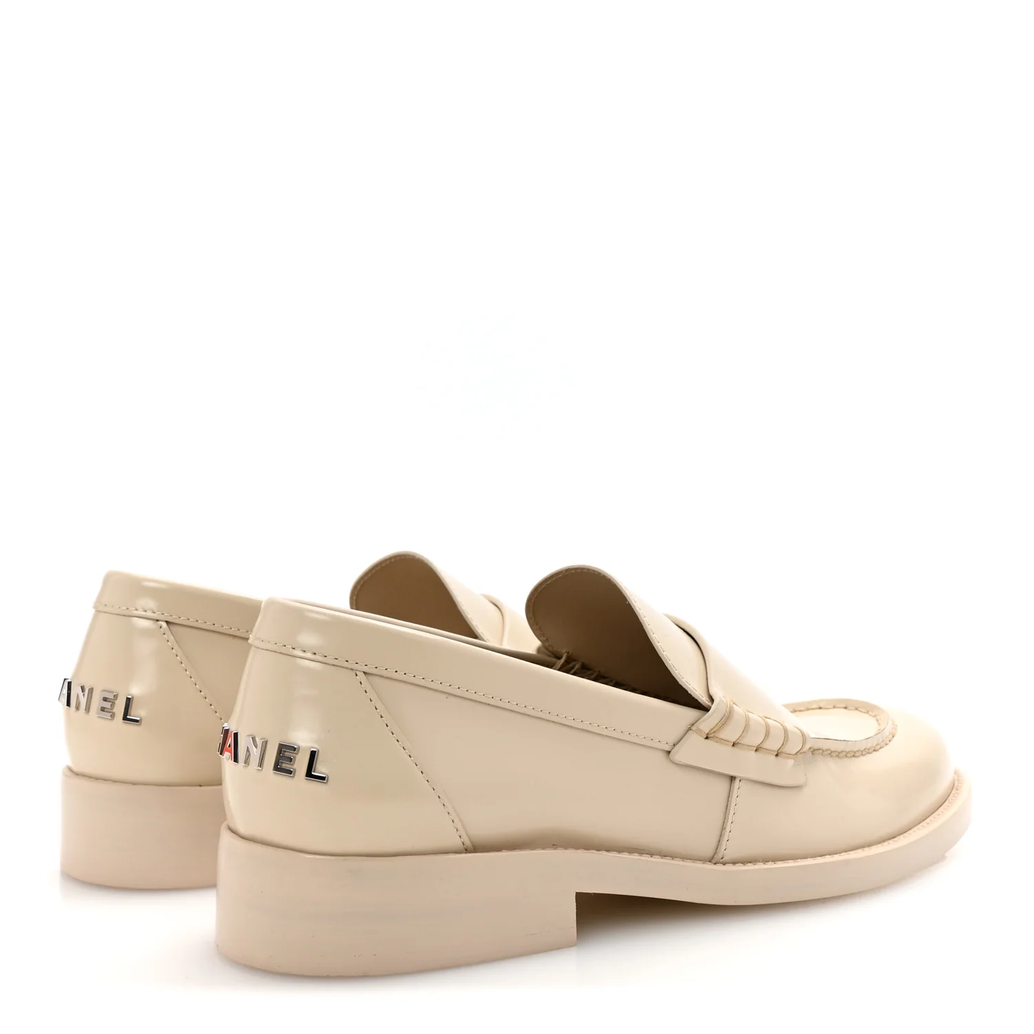 Shiny Calfskin Logo Loafers 38.5 Light Beige - Top Club