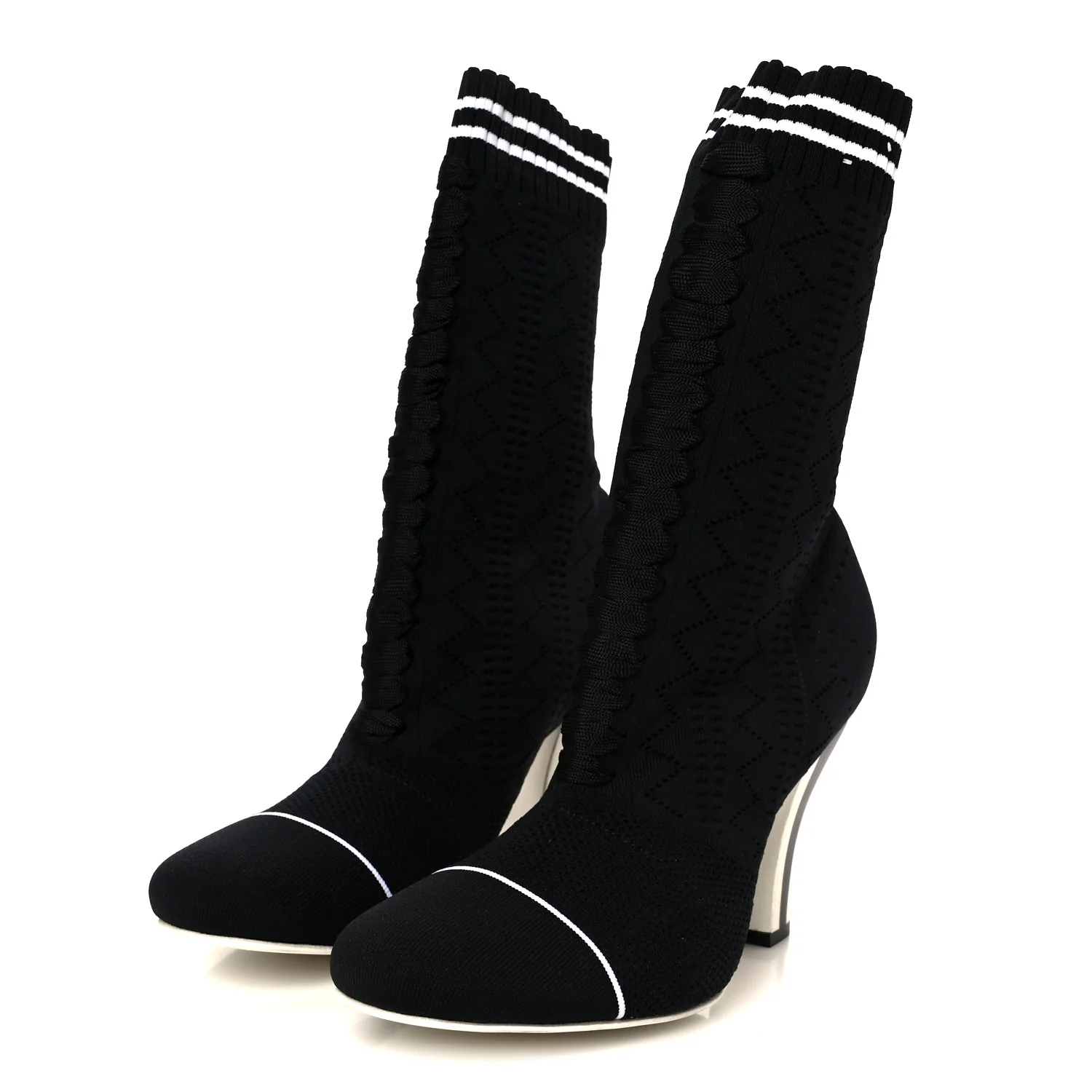 Stretch Fabric Openwork Rockoko 105mm Sock Boots  40 Black White - Top Club