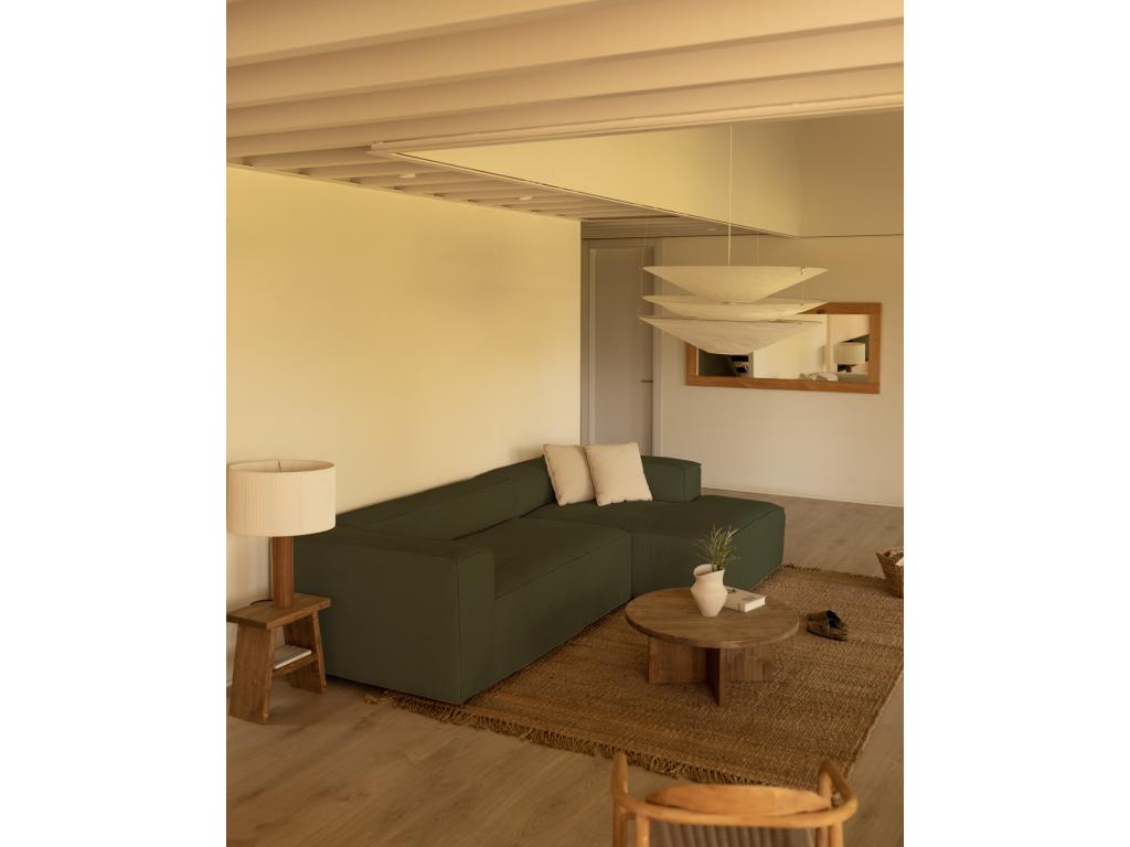 Sofá de 4/5 plazas con chaise longue derecho de pana verde 300x70x175cm - LOLA - Laocacasas