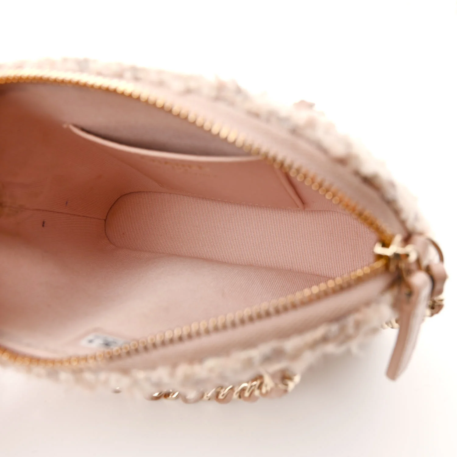 Cotton Wool Tweed Sequin Quilted Shiny Coco Clutch With Chain Light Pink Beige Ecru - Top Club