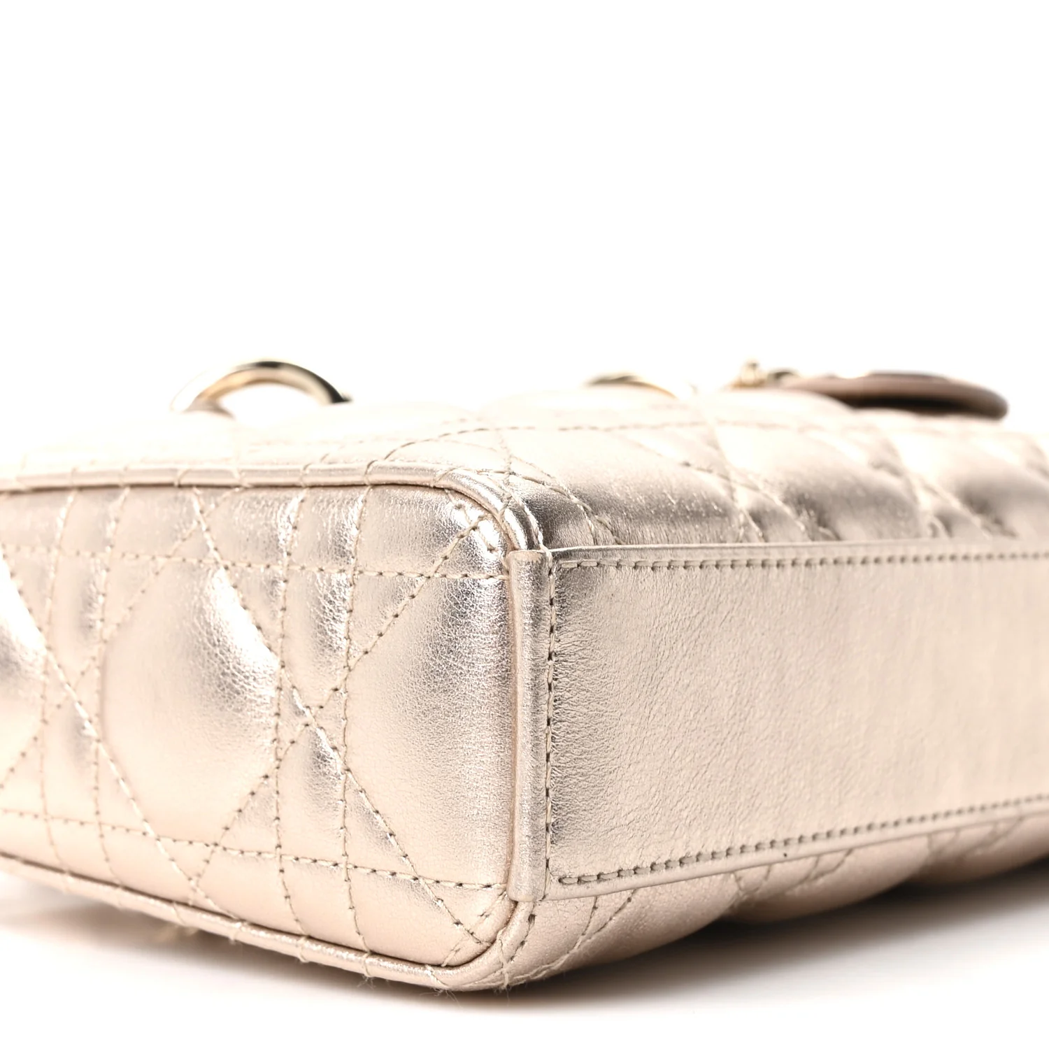 Metallic Lambskin Cannage Small Lady D-Joy Champagne - Top Club
