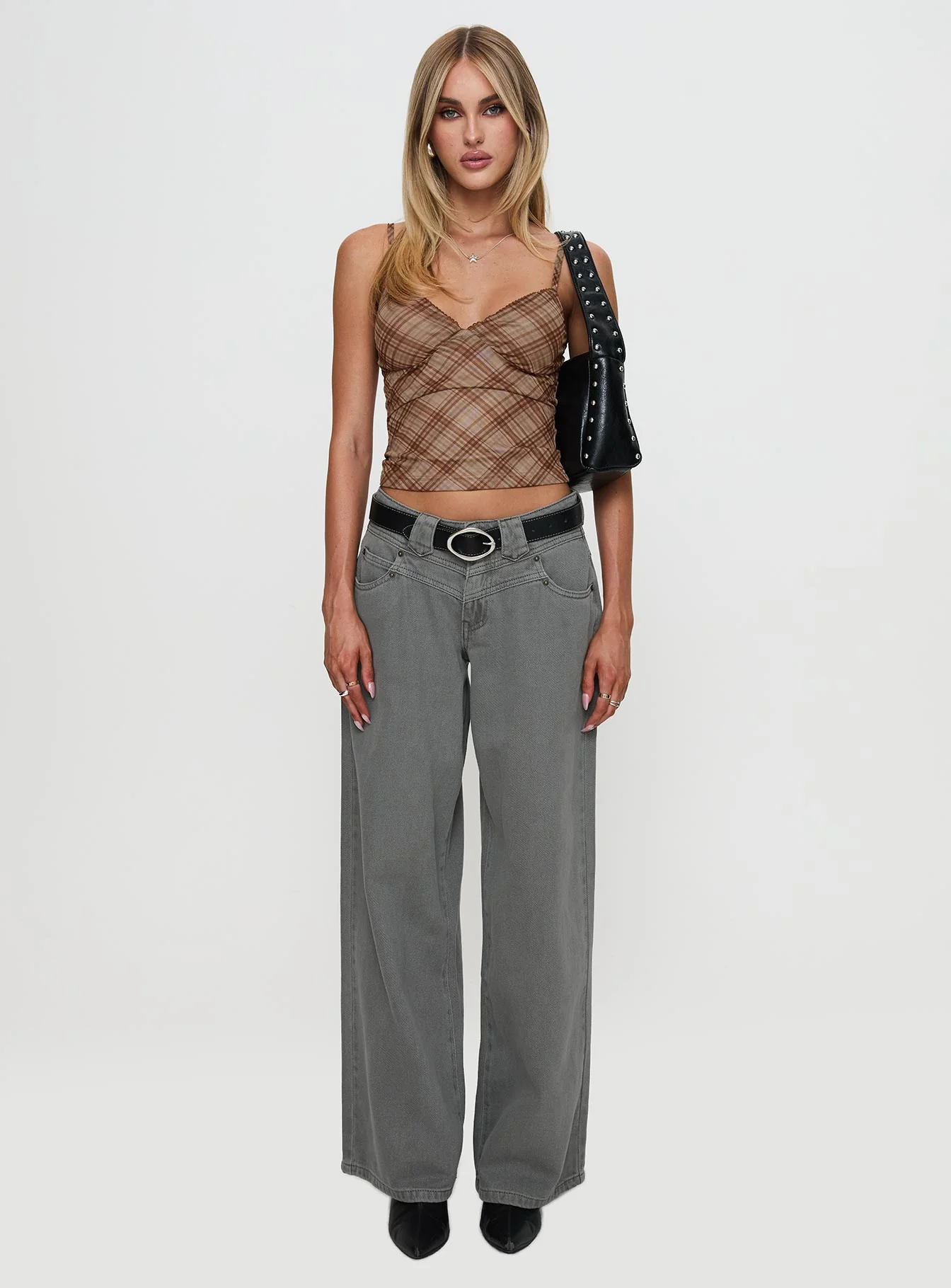 West Side Mid Rise Wide Leg Jeans Grey Wash