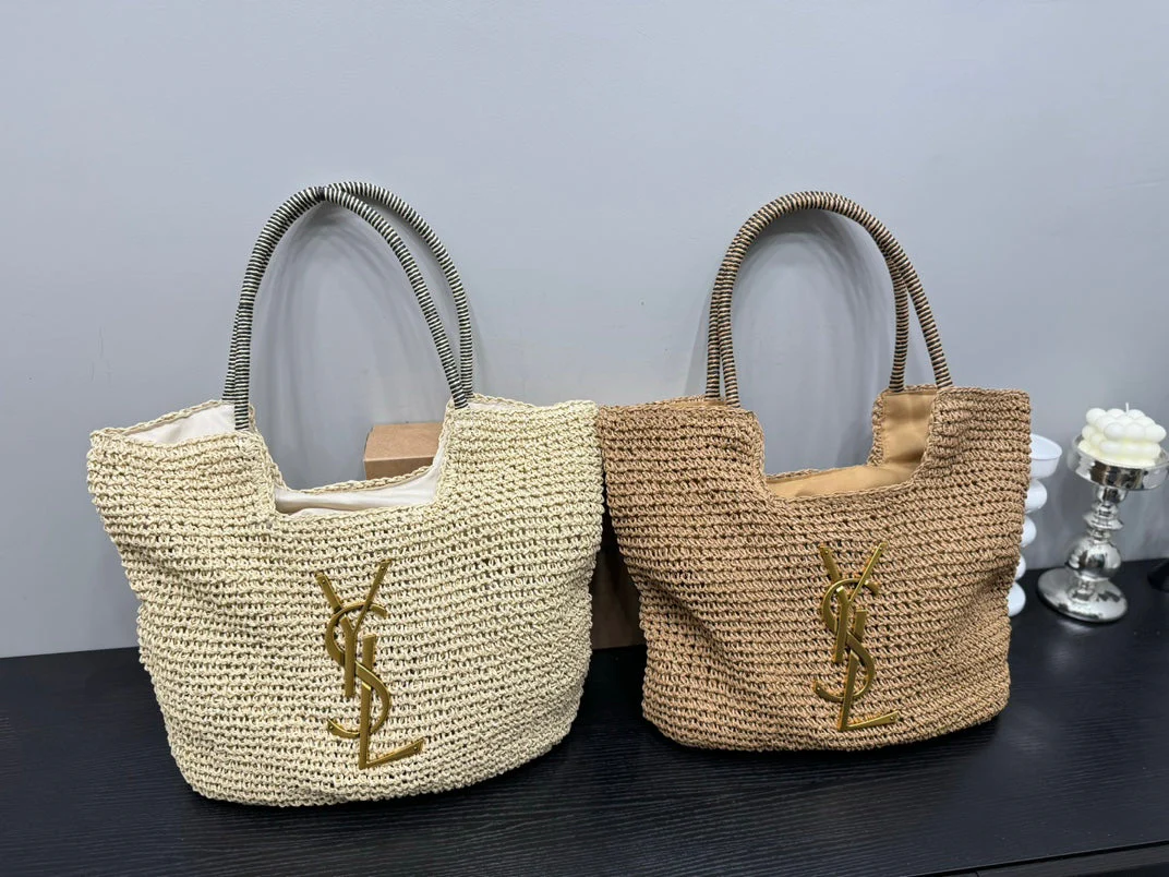 SAINT LAURENT YSL Retro Elegant Tote Bag Straw 43x39cm - Top Club