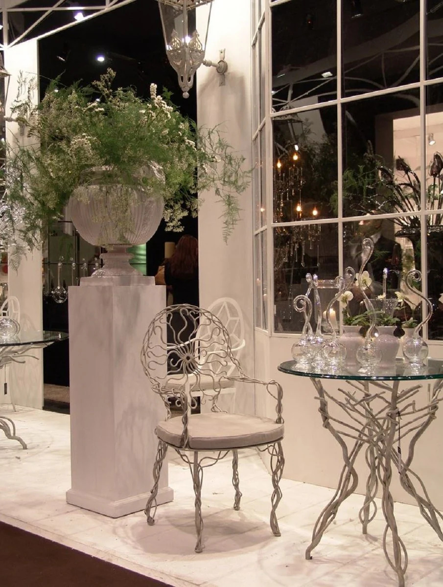 Luxury Art Nouveau table gray Ø 60 x H. 75 cm - Hand-forged wrought iron garden table with glass top - Luxury Art Nouveau garden and dining room furniture