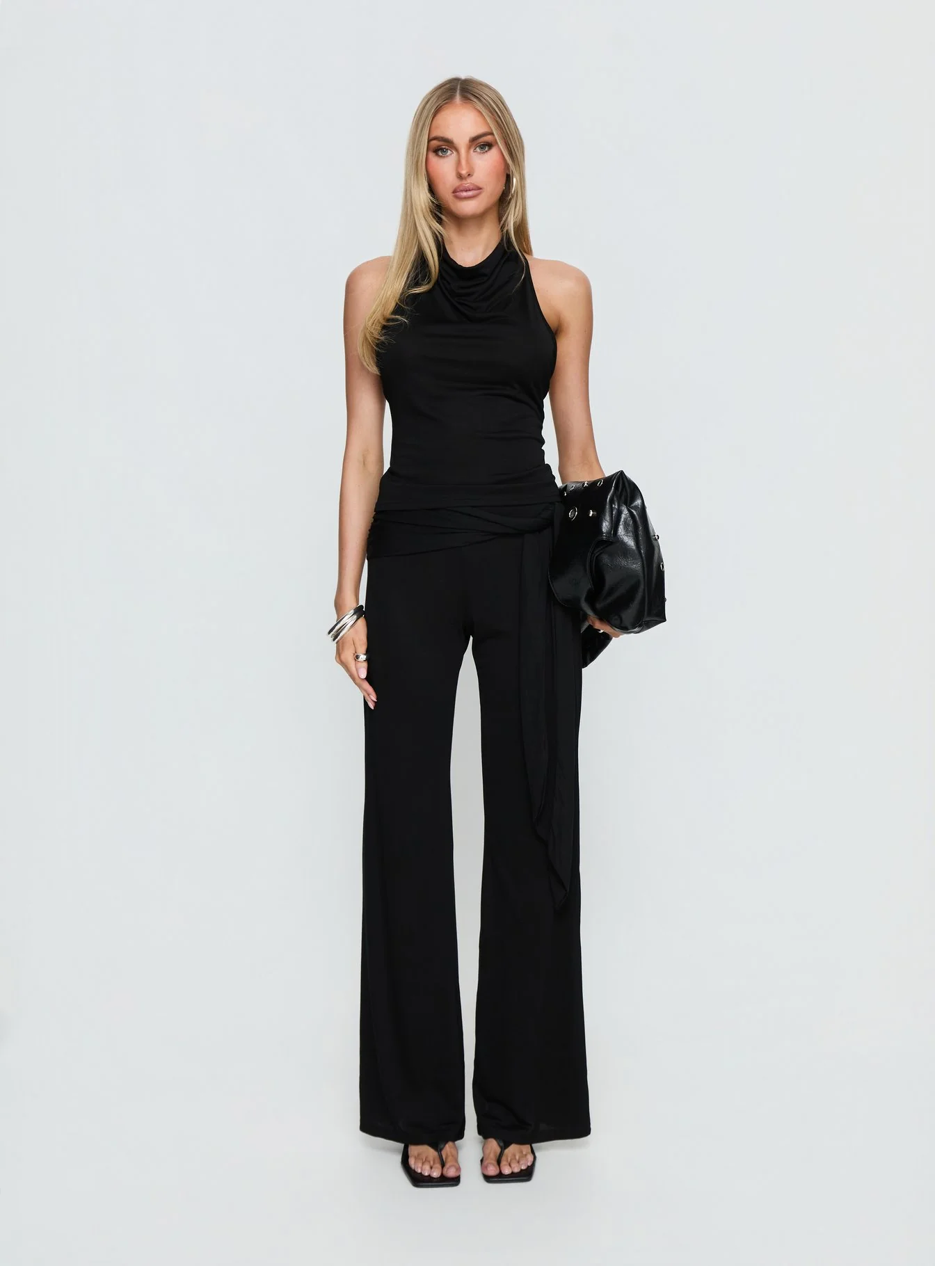 Katiana Wrap Jersey Pants Black