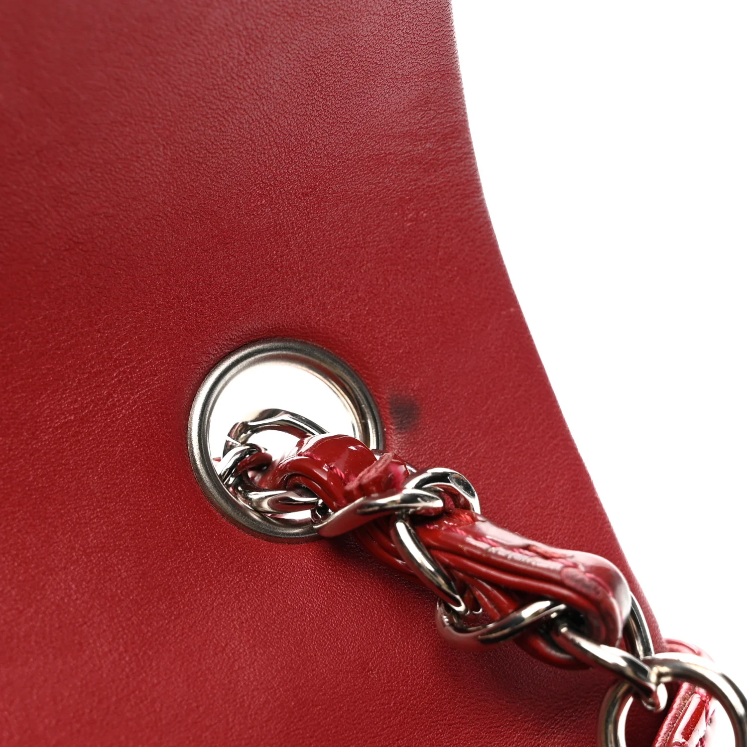 Patent Calfskin Quilted Mini Rectangular Flap Dark Red - Top Club