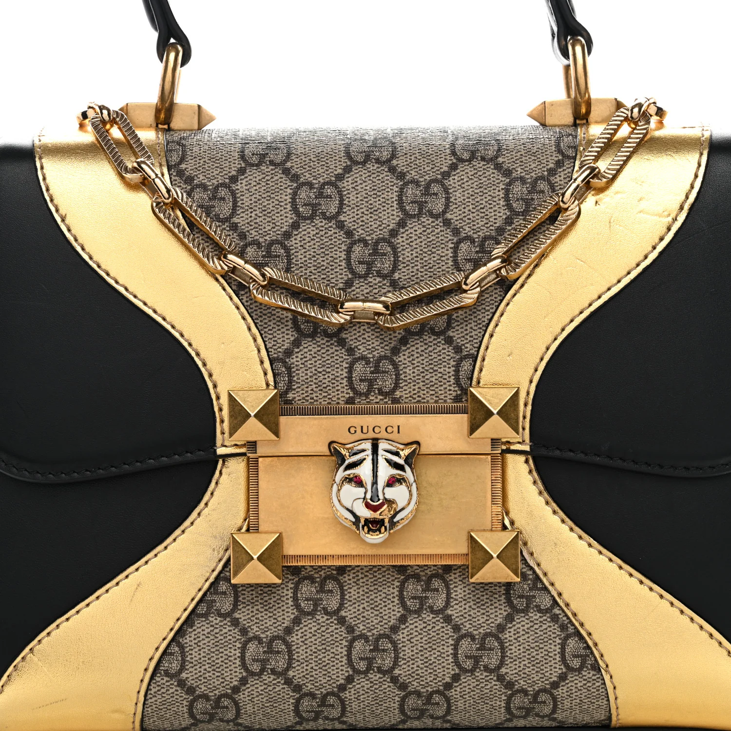 GG Supreme Monogram Small Osiride Top Handle Bag Black Gold - Top Club