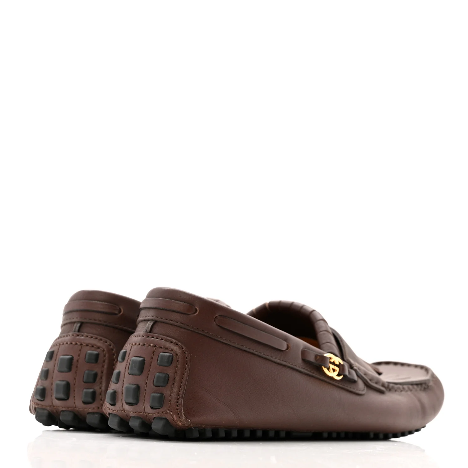 Calfskin Fringe Interlocking G Mens Driver Loafers 8 Brown - Top Club