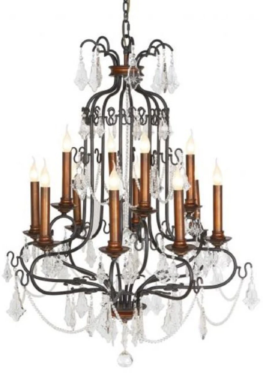 Luxury Baroque Crystal Chandelier Black / Copper Ø 90 x H. 130 cm - Magnificent Baroque Style Chandelier - Baroque Living Room Chandelier - Noble & Magnificent